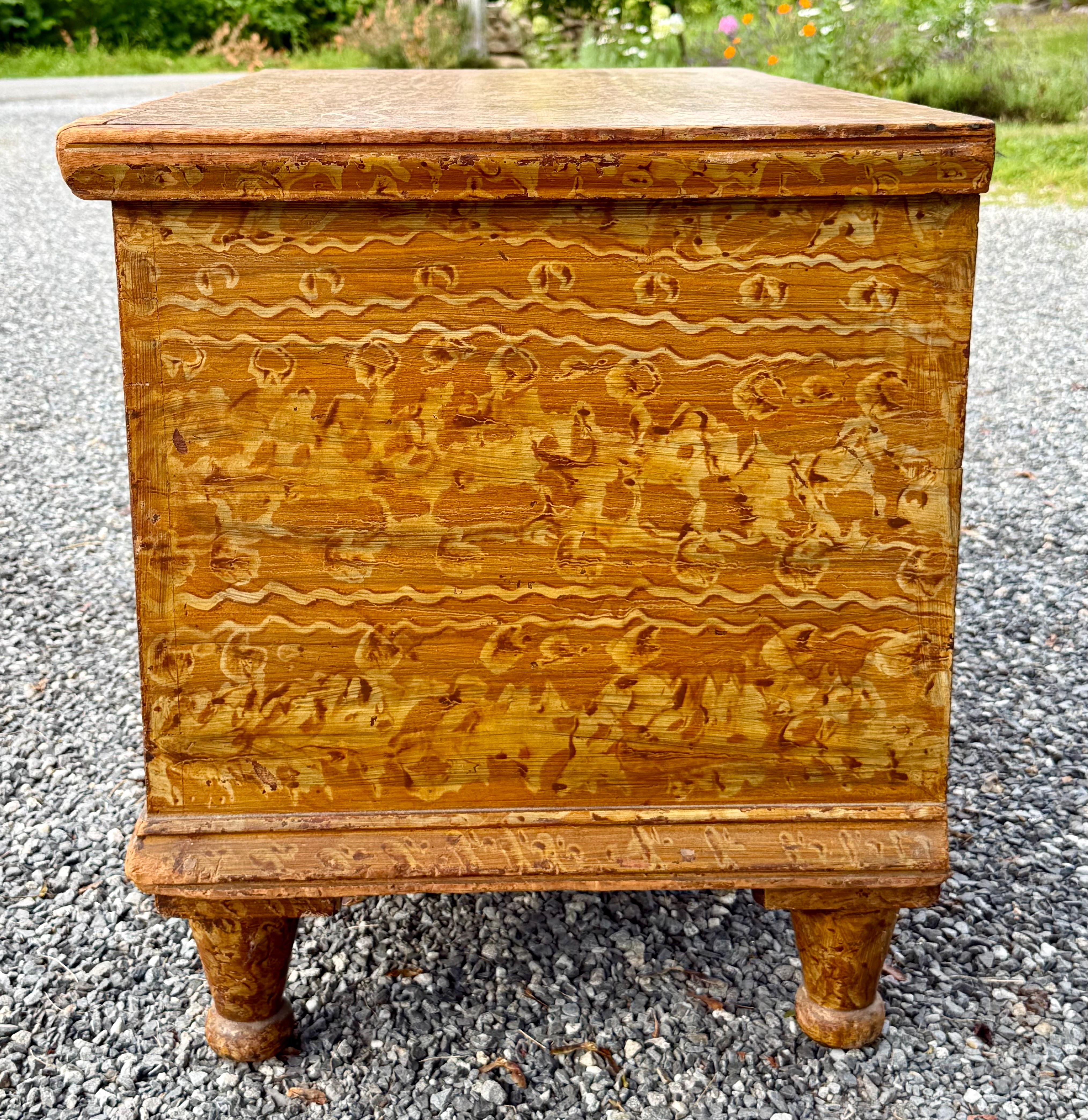 Folk Art 19th Century Petite American New England Paint Decorated Blanket Chest For Sale