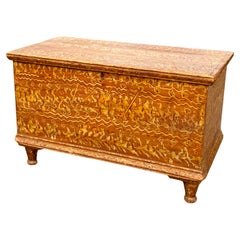 19th Century Petite American New England Paint Decorated Blanket Chest