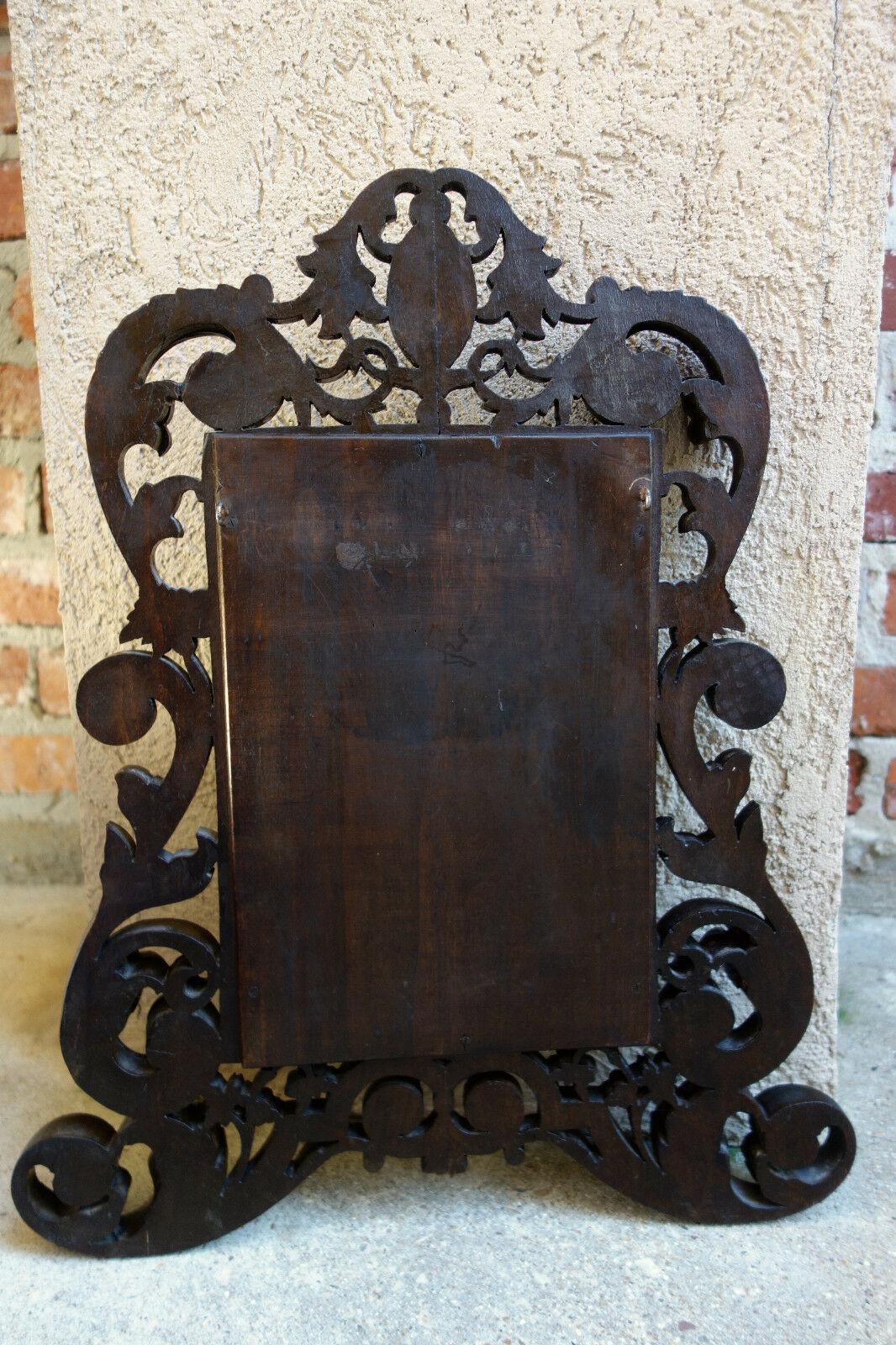 19th Century Petite Antique French Carved Dark Oak Beveled Wall Mirror Louis XV 6