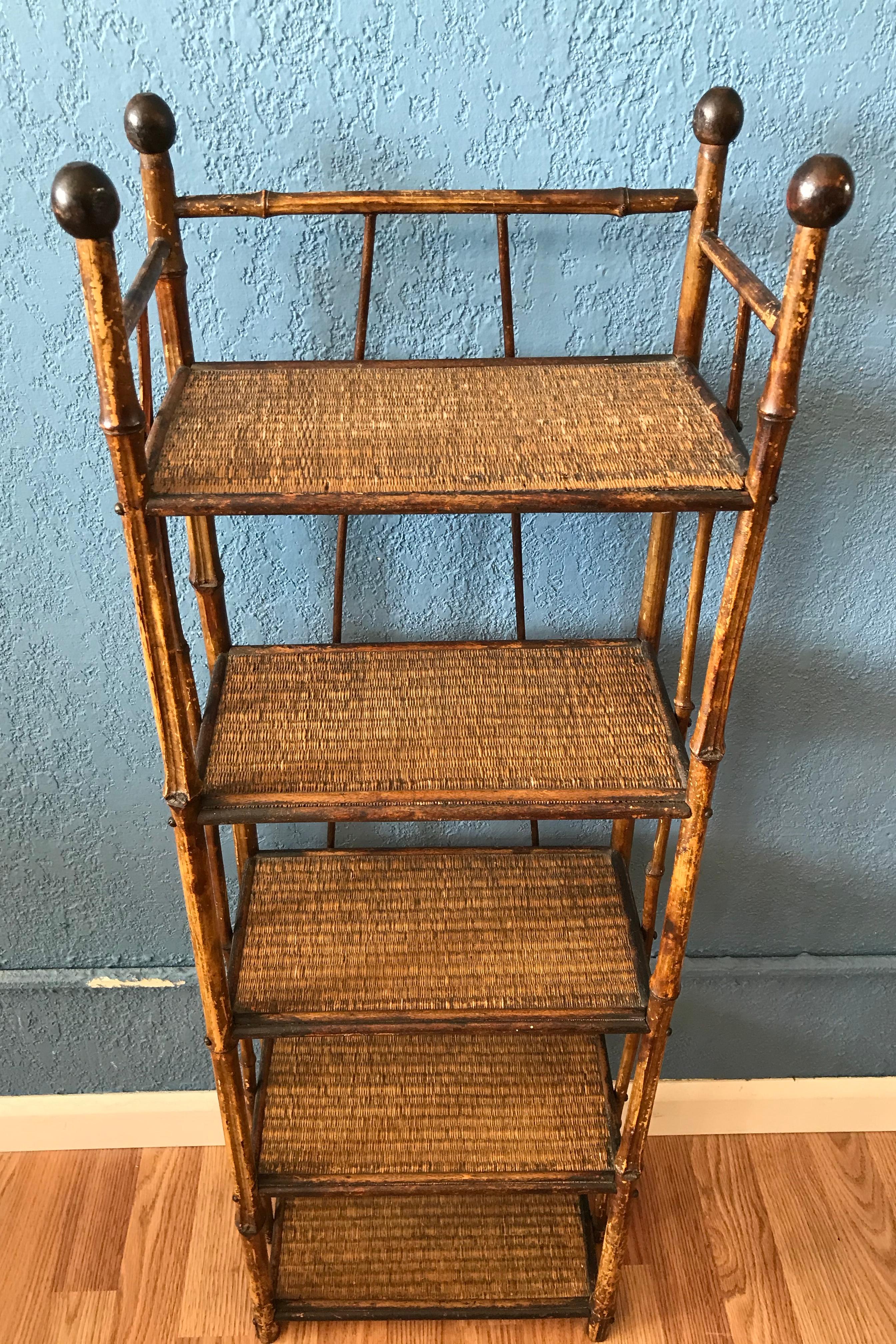 Grasscloth 19TH Century Petite Bamboo Etagere / Bookstand