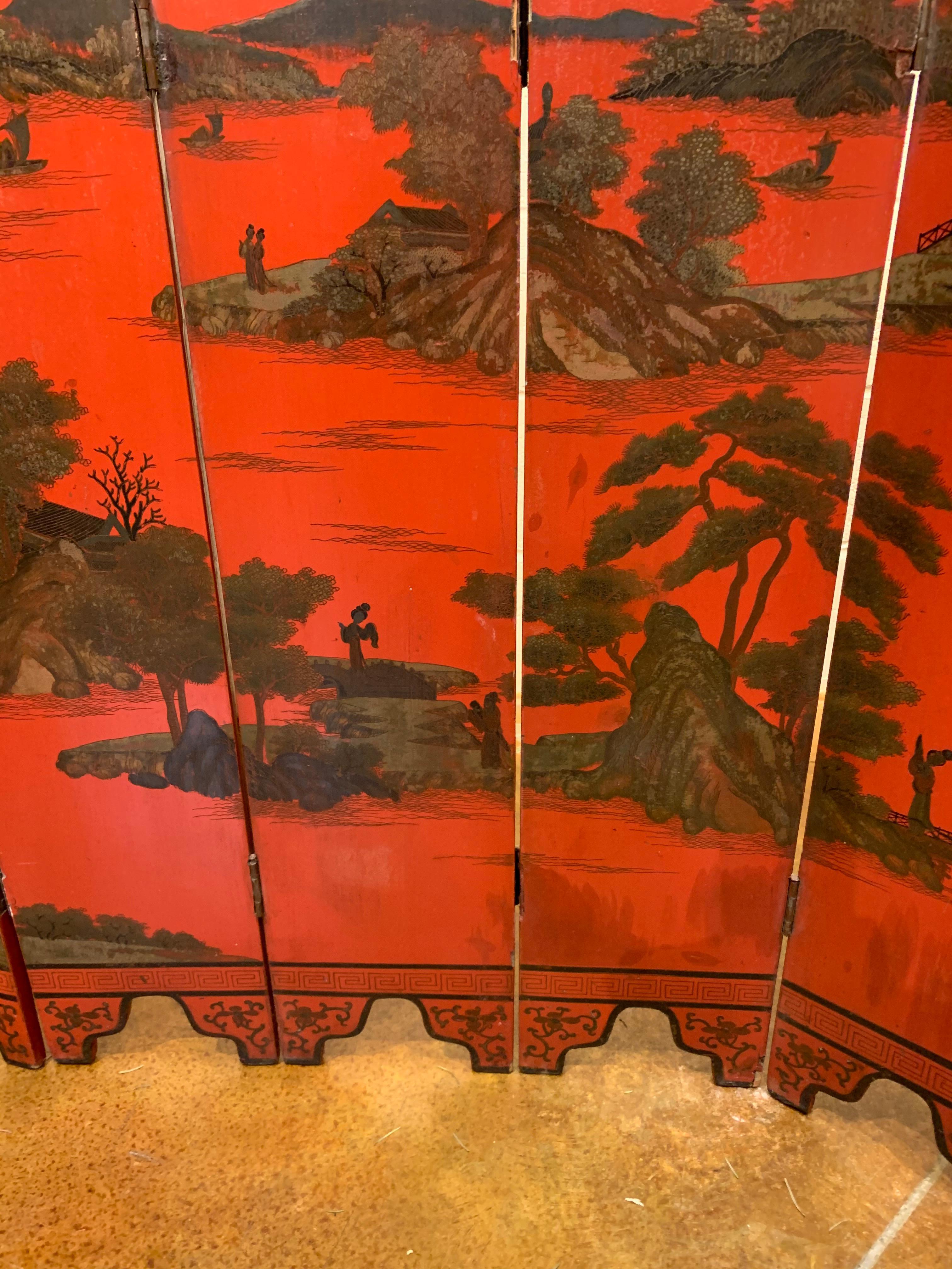 19th Century Petite Chinese Red Lacquer Screen 6