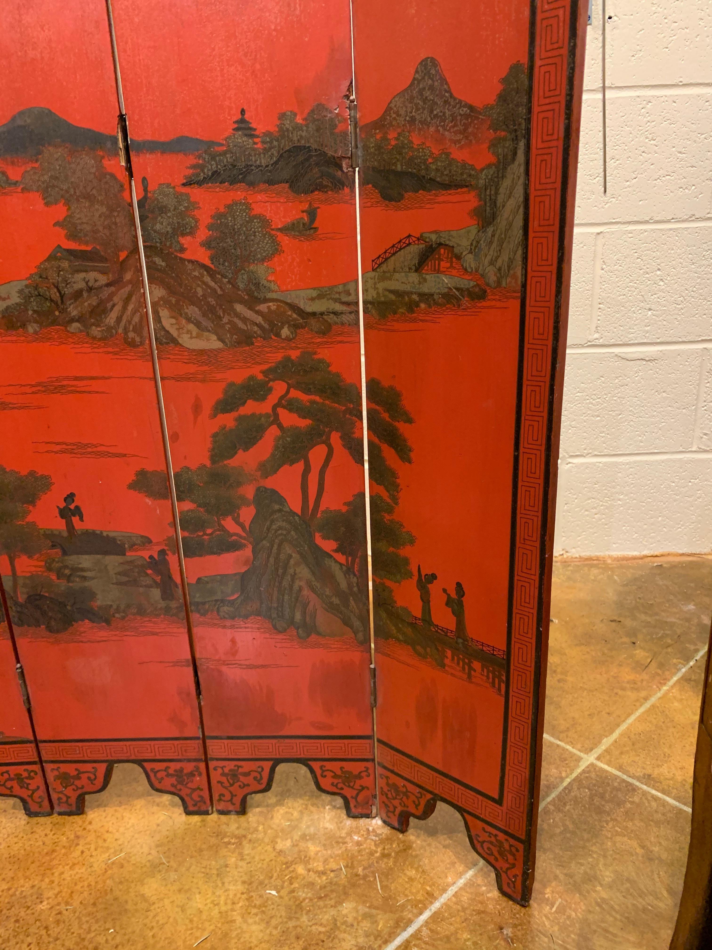 19th Century Petite Chinese Red Lacquer Screen 7