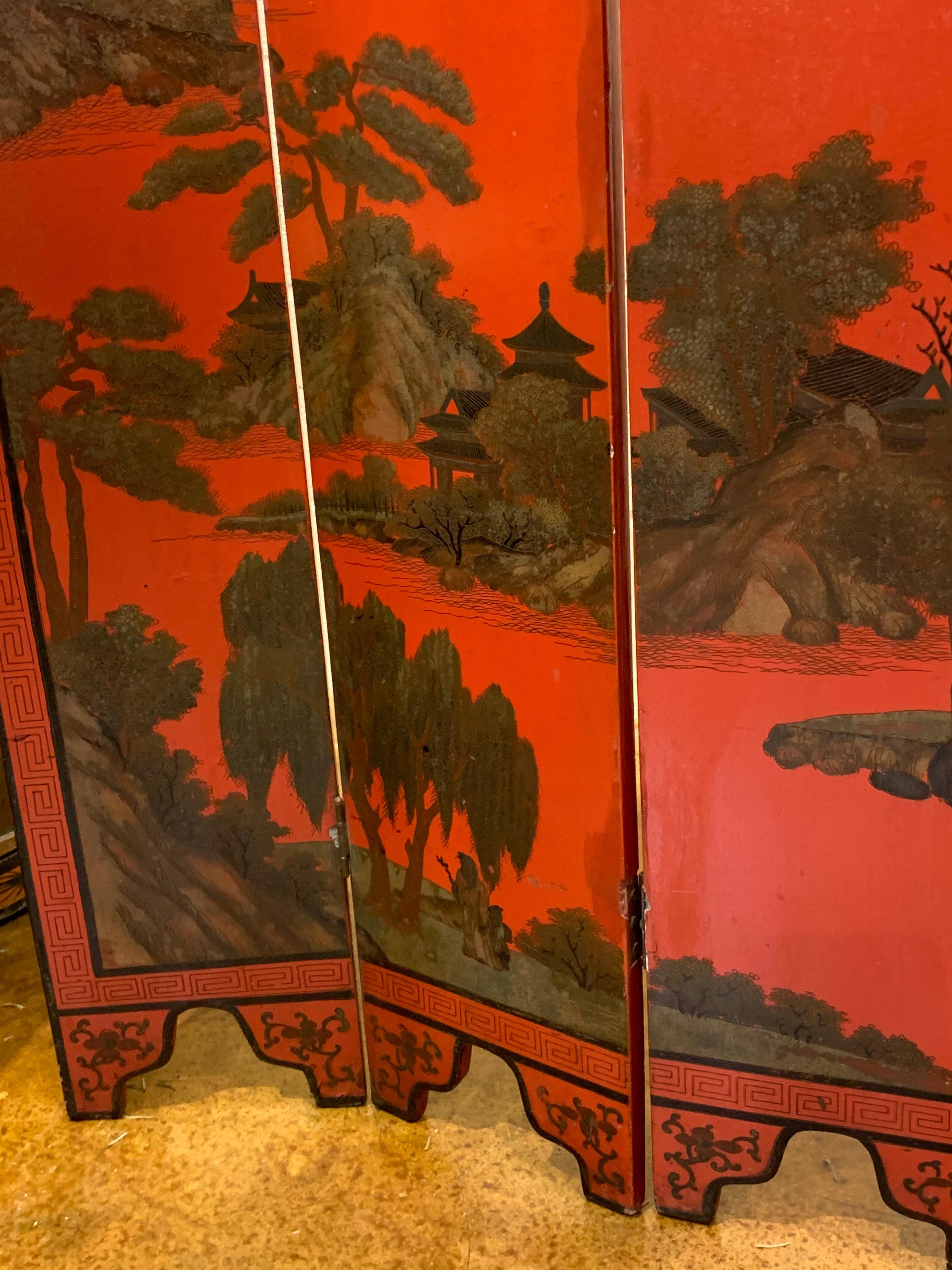 19th Century Petite Chinese Red Lacquer Screen 5