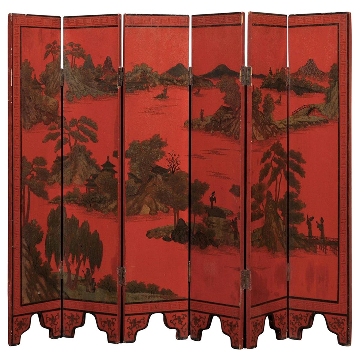 19th Century Petite Chinese Red Lacquer Screen