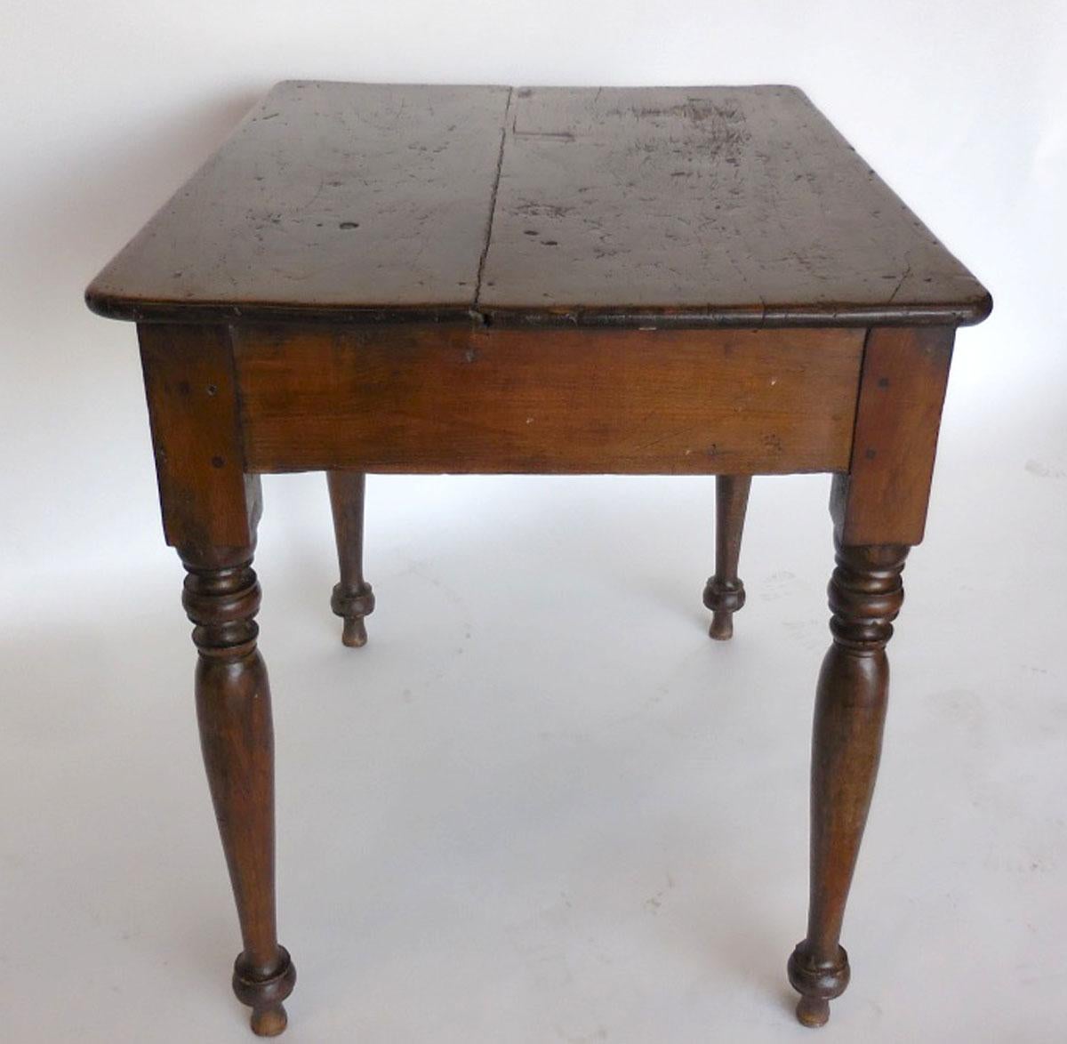 19th Century Petite Desk or Side Table with Dovetailed Drawer In Distressed Condition In Los Angeles, CA