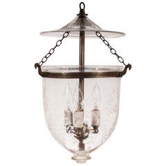 19th Century Petite English Bell Jar Lantern with Grape Etching