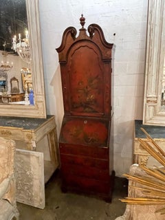 19th Century Petite English Red Chinoiserie Secretary