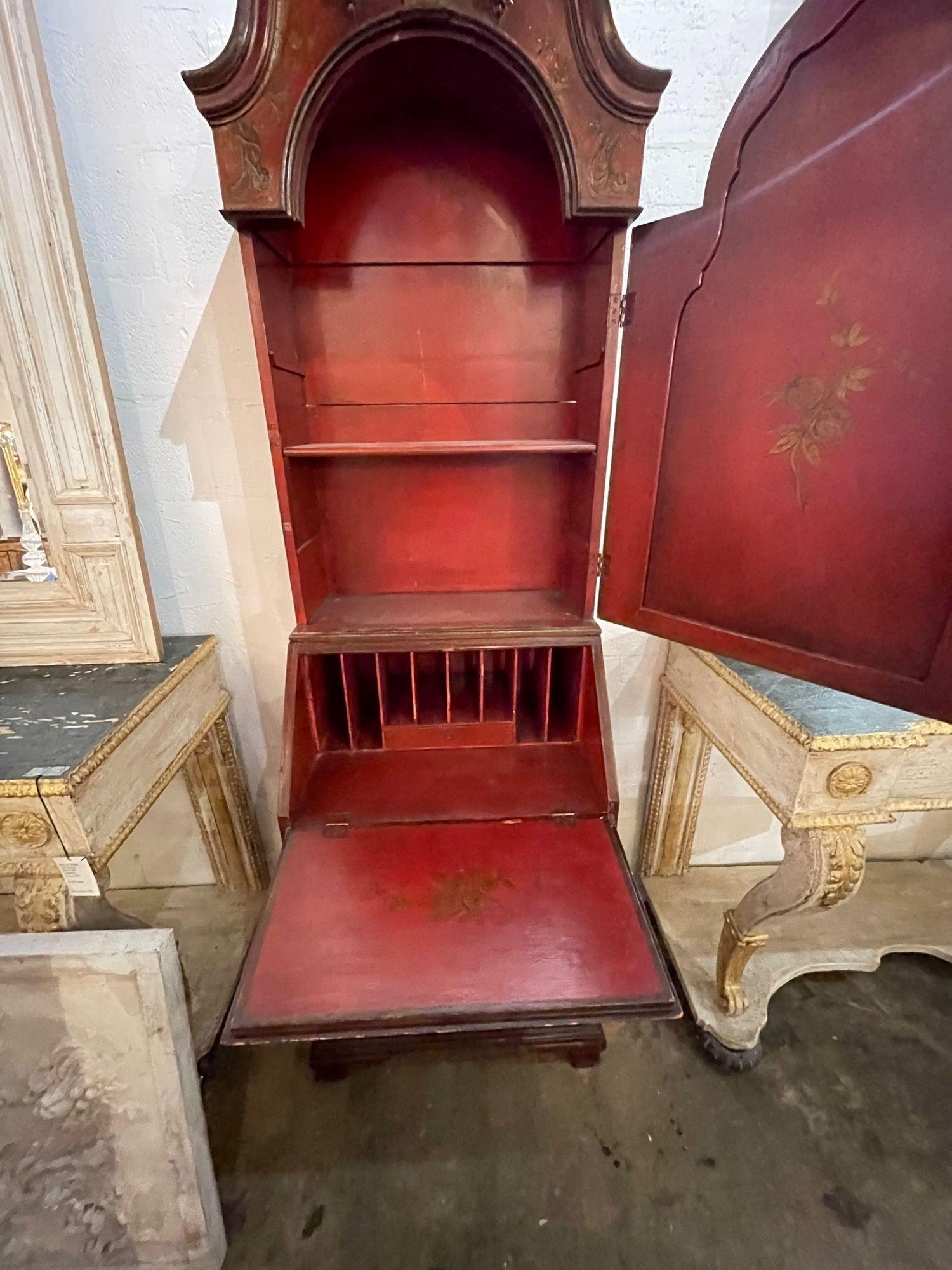 19th Century Petite English Red Chinoiserie Secretary For Sale 2