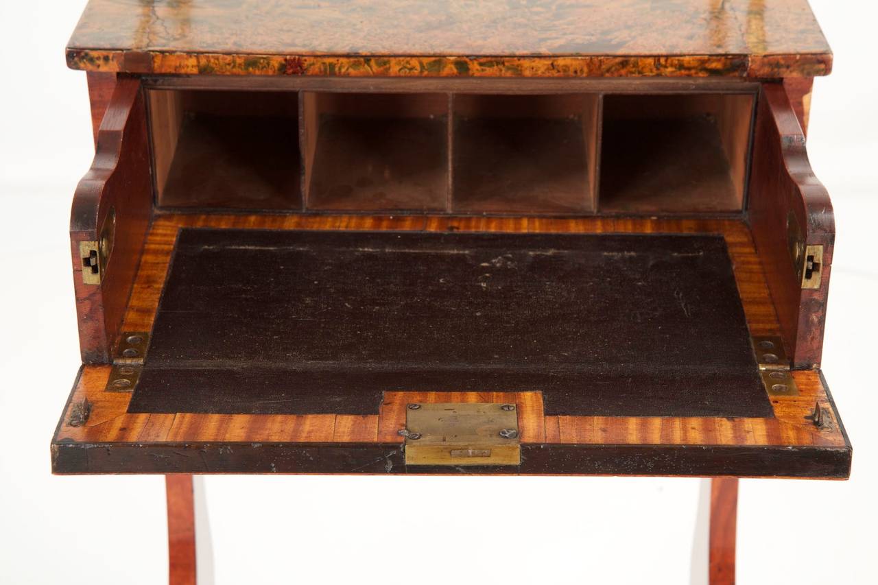 19th Century Petite English Regency Mahogany & Burl Walnut Antique Writing Desk 3