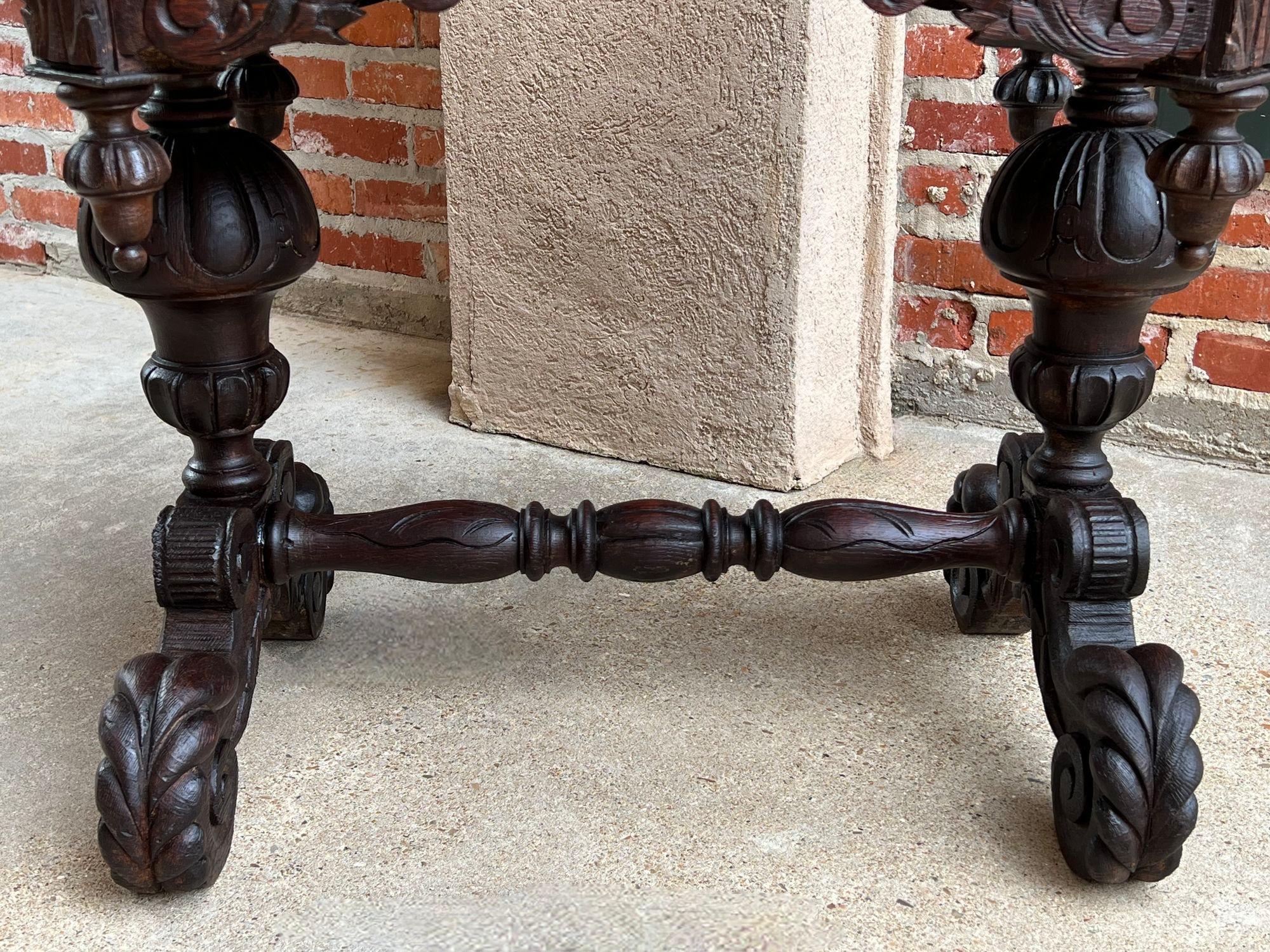 19th Century Petite English Sofa Table Library Desk Renaissance Carved Oak For Sale 4