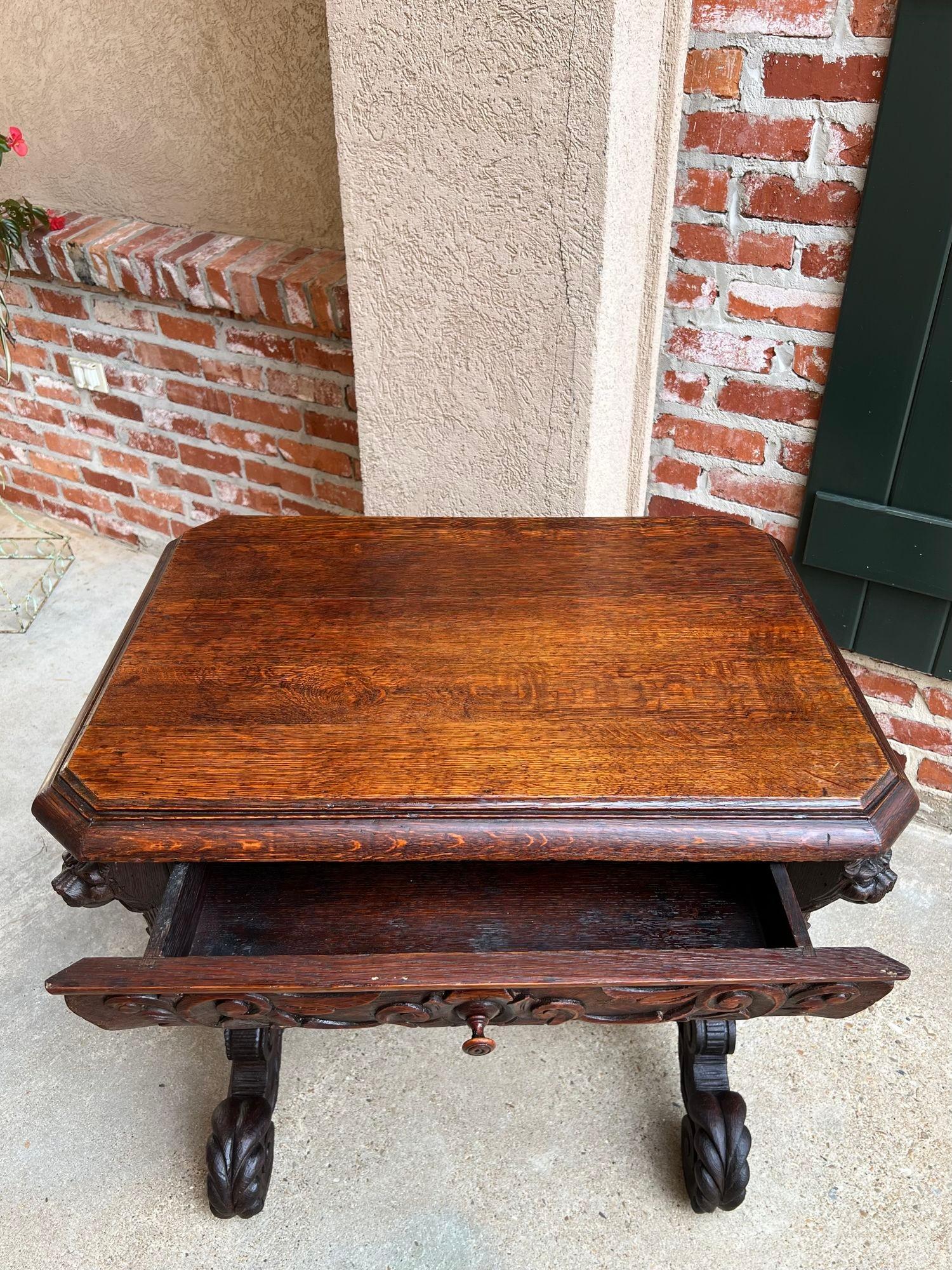 19th Century Petite English Sofa Table Library Desk Renaissance Carved Oak For Sale 6