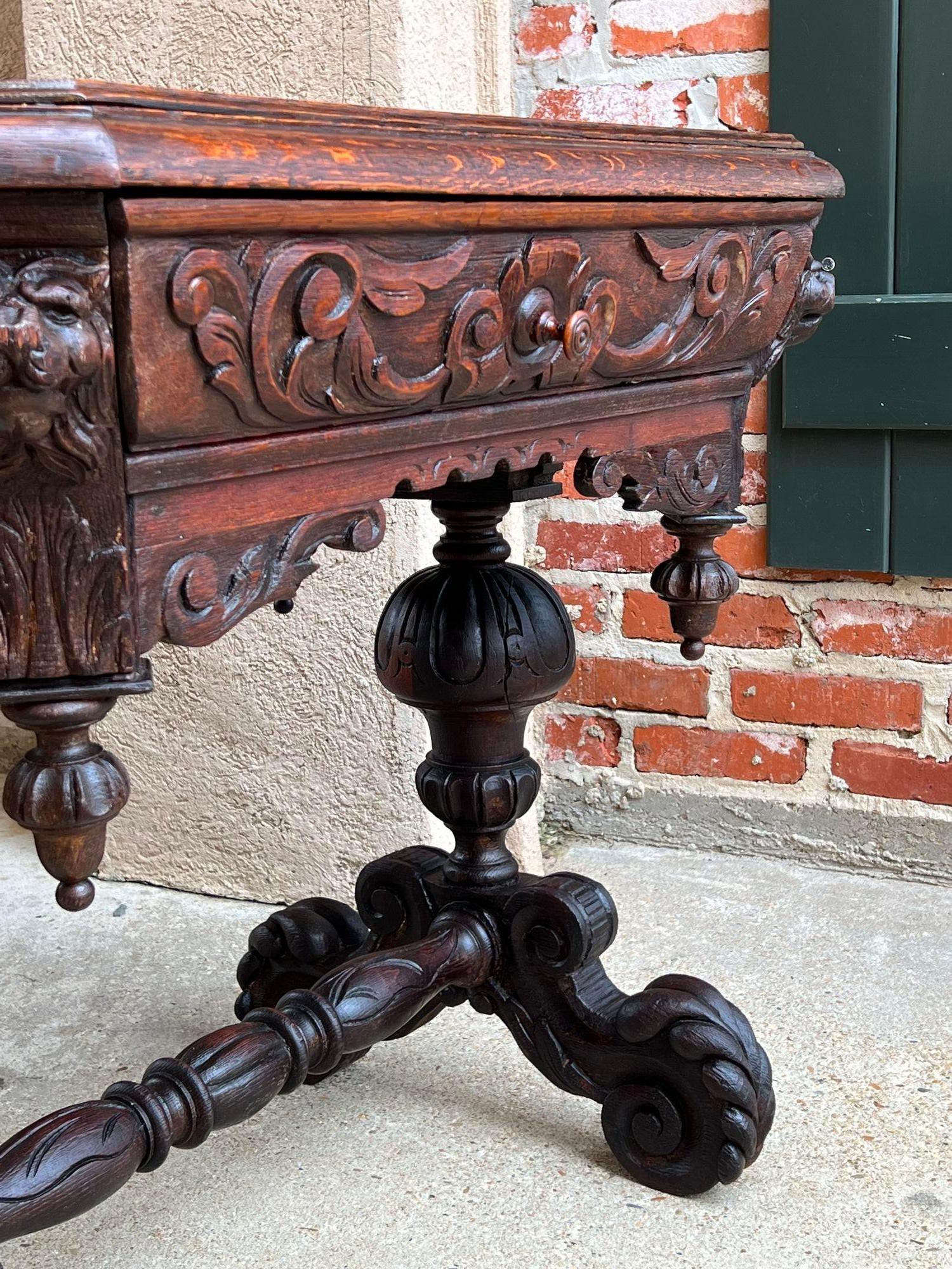 19th Century Petite English Sofa Table Library Desk Renaissance Carved Oak For Sale 10