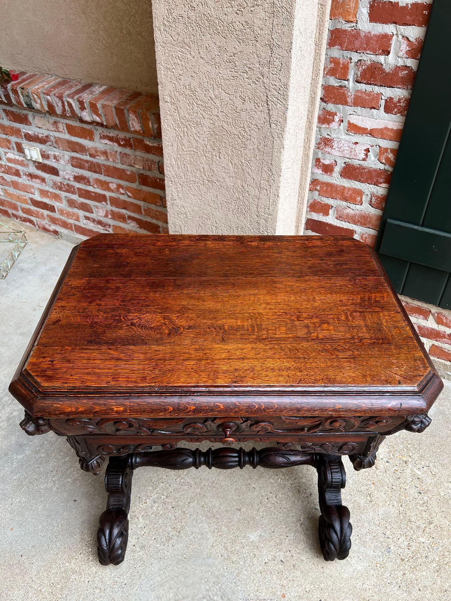 19th Century Petite English Sofa Table Library Desk Renaissance Carved Oak For Sale 14