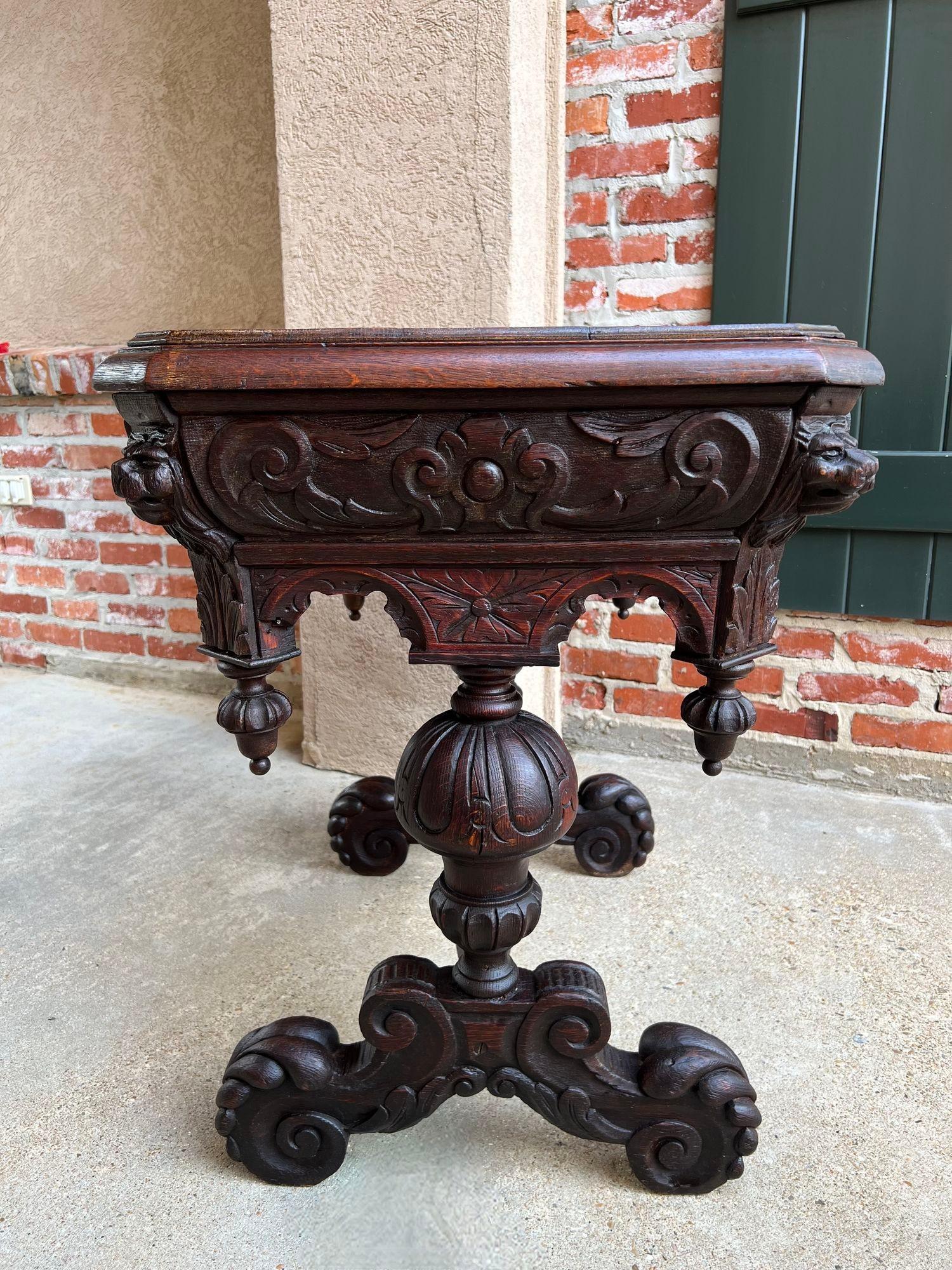 19th Century Petite English Sofa Table Library Desk Renaissance Carved Oak In Good Condition For Sale In Shreveport, LA