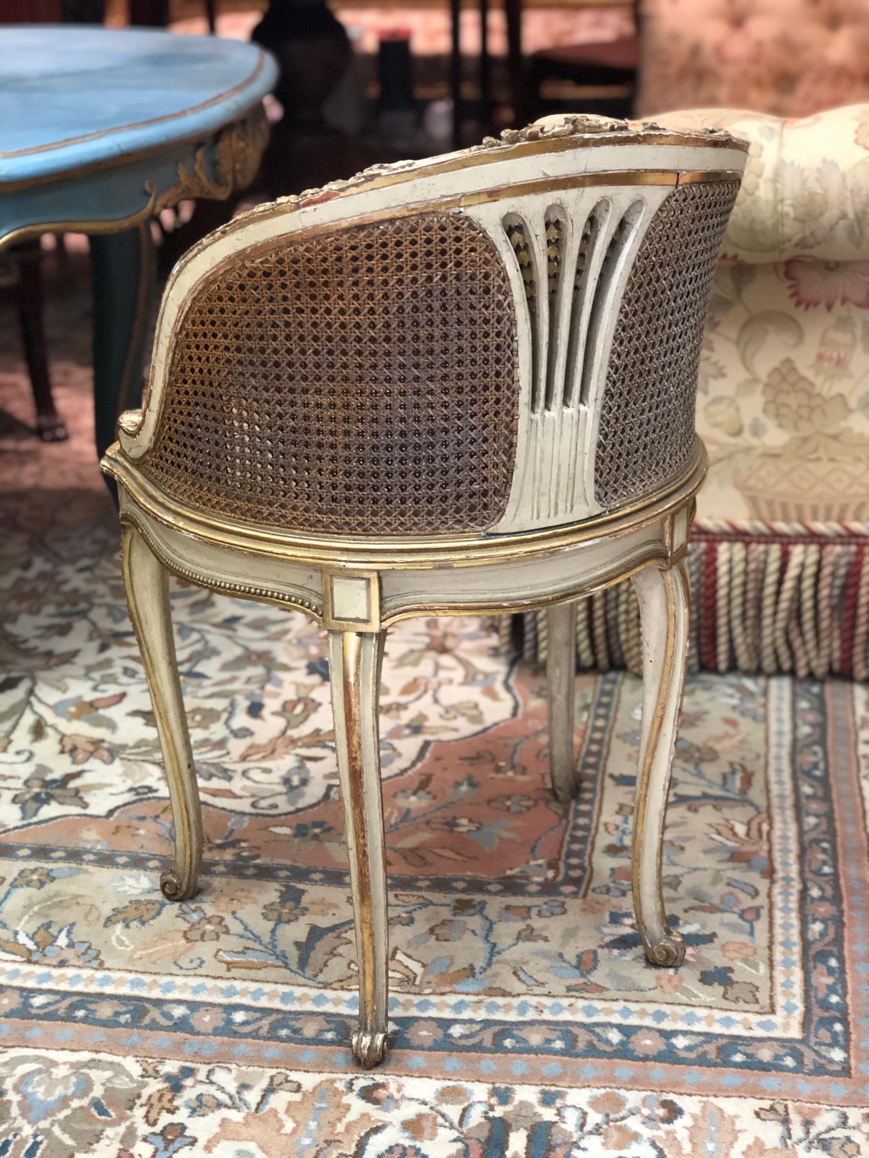 Gilt 19th Century Petite French Ballroom Round Chair, in Louis XVI Style