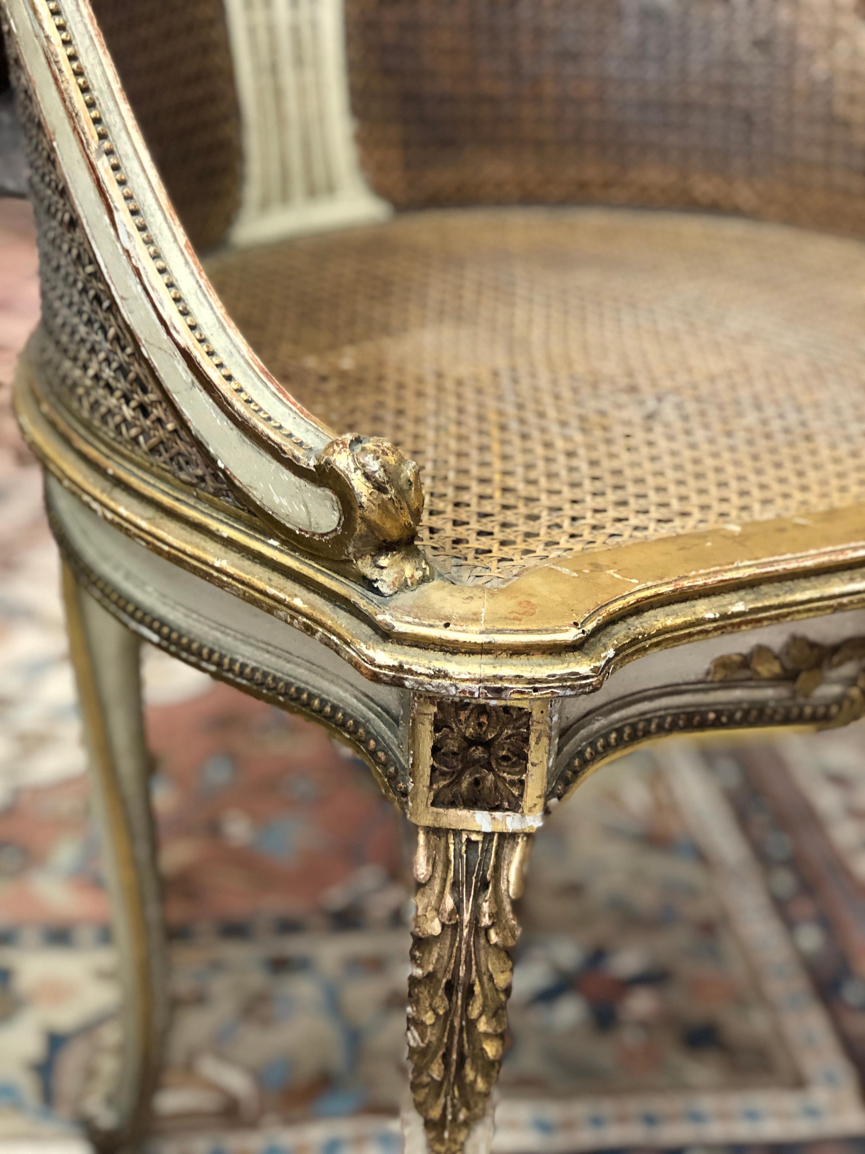 Wood 19th Century Petite French Ballroom Round Chair, in Louis XVI Style