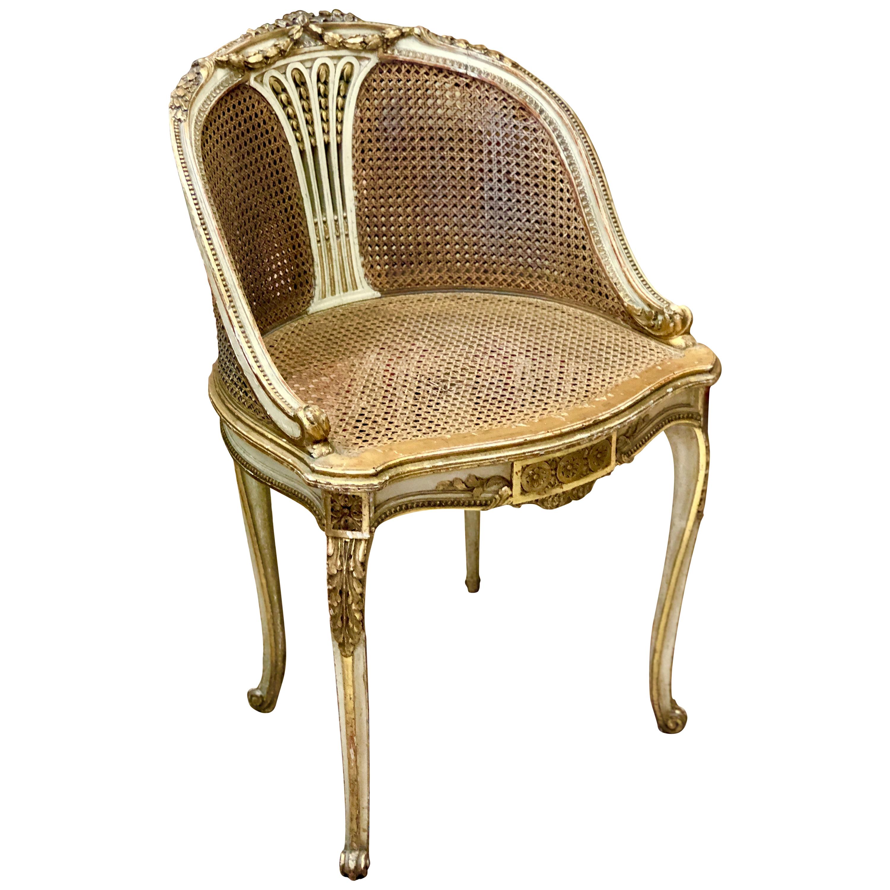 19th Century Petite French Ballroom Round Chair, in Louis XVI Style