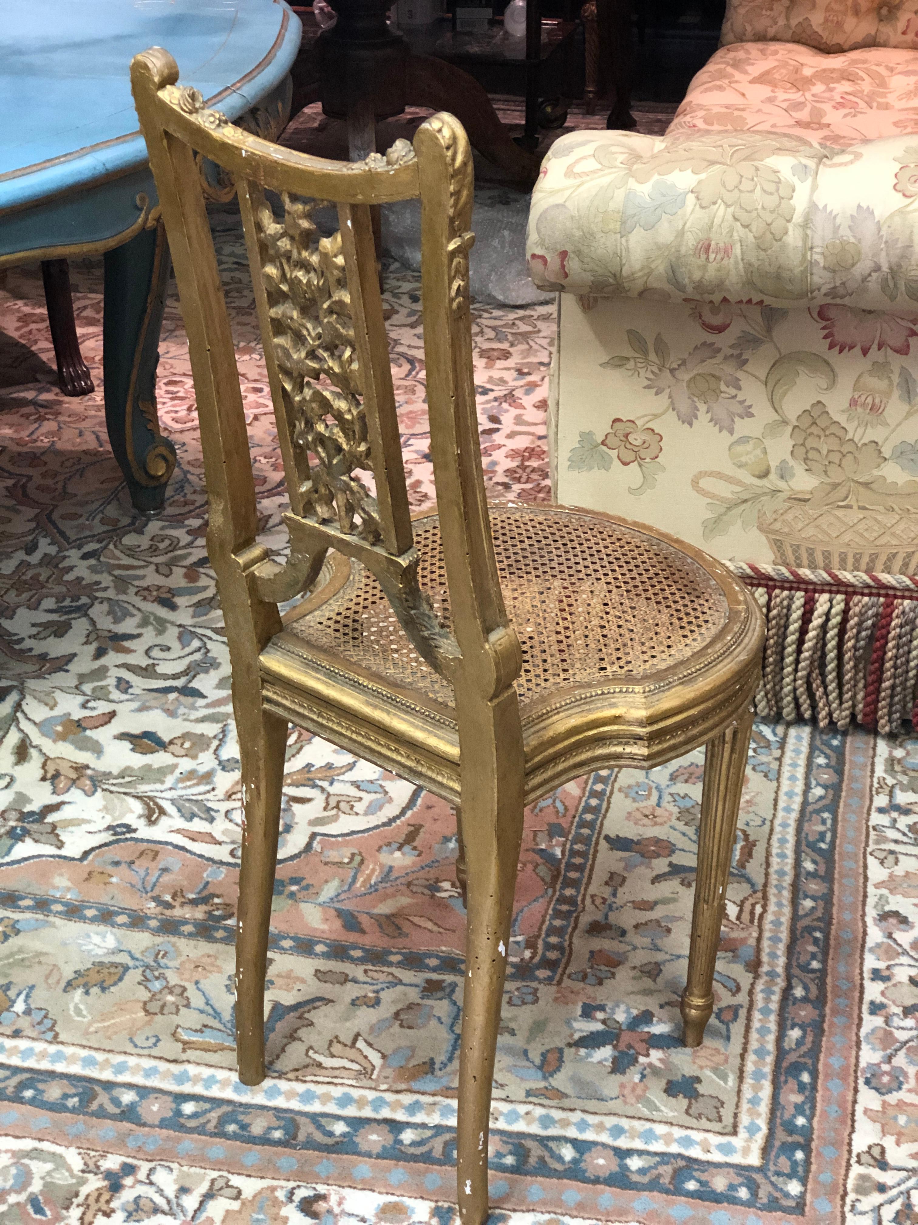 Gilt 19th Century Petite French Ballroom Side Chair, in Louis XVI Style