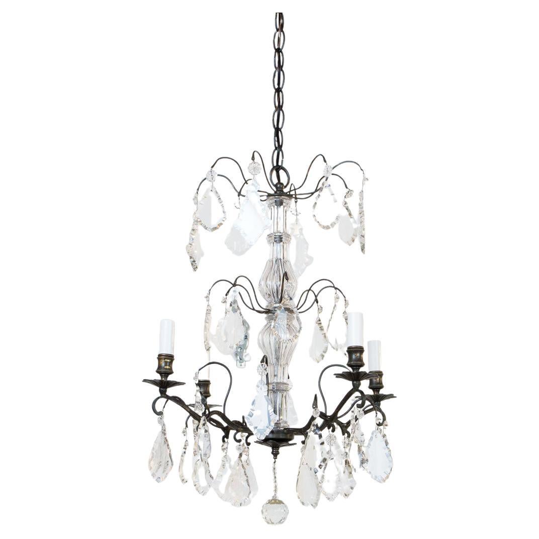 Petite Spanish Cast Bronze Iridescent Crystals Chandelier For Sale at
