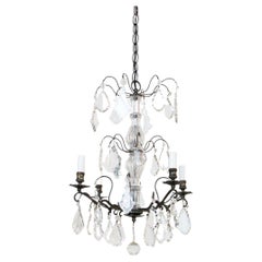 19th Century Petite French Bronze and Crystal Chandelier