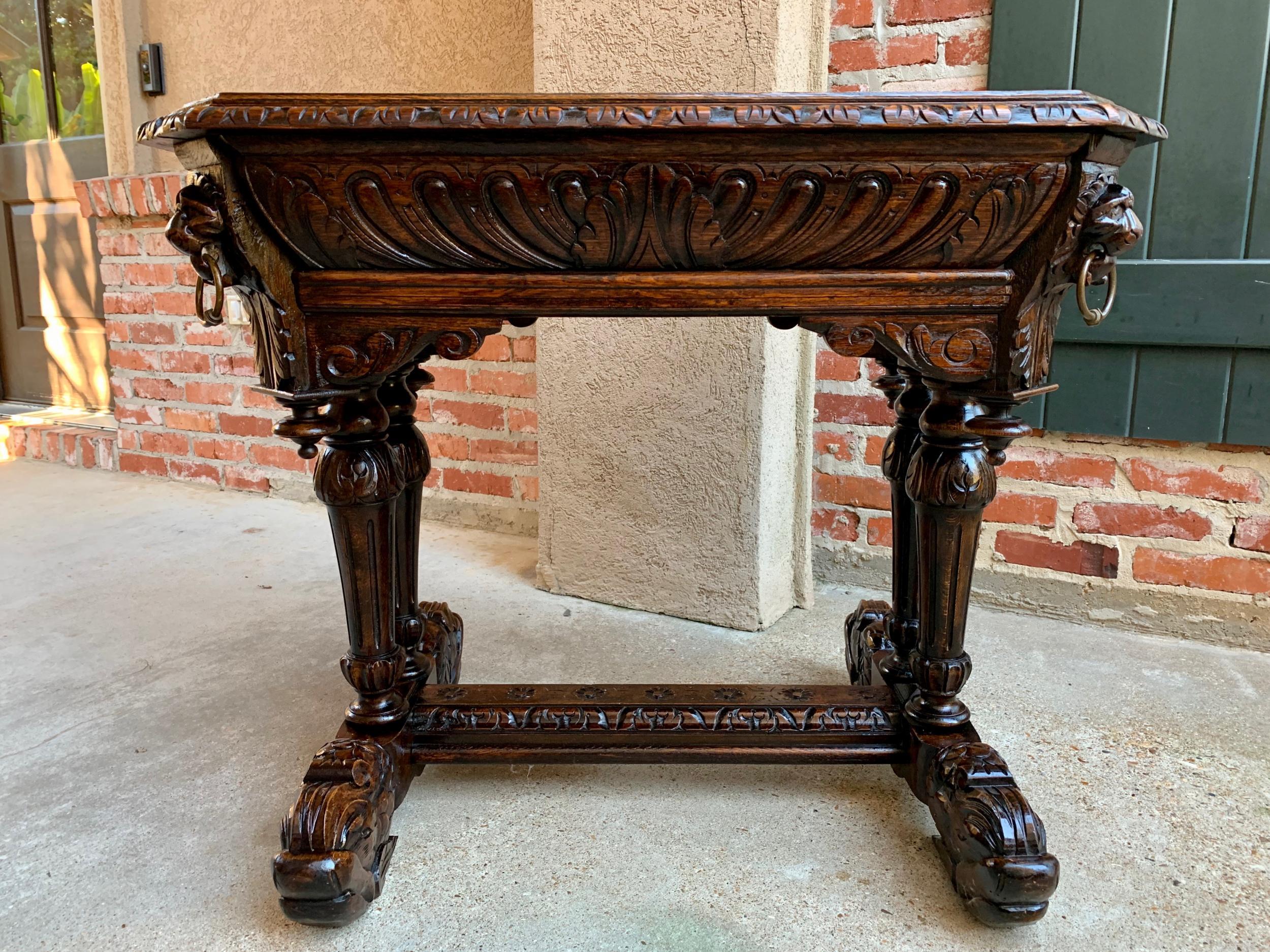19th Century Petite French Carved Oak Dolphin Table Desk Renaissance Gothic 5