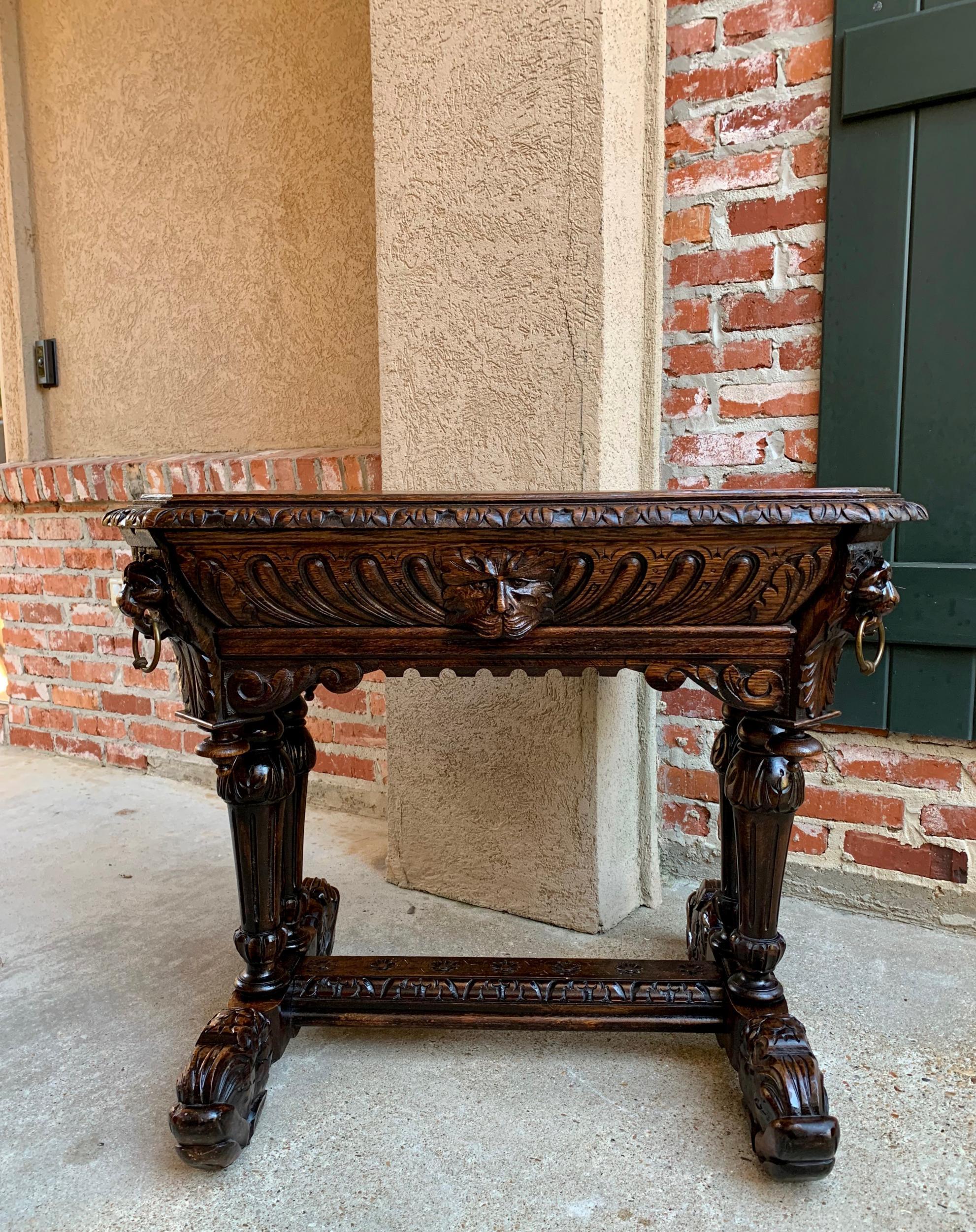 19th Century Petite French Carved Oak Dolphin Table Desk Renaissance Gothic 9