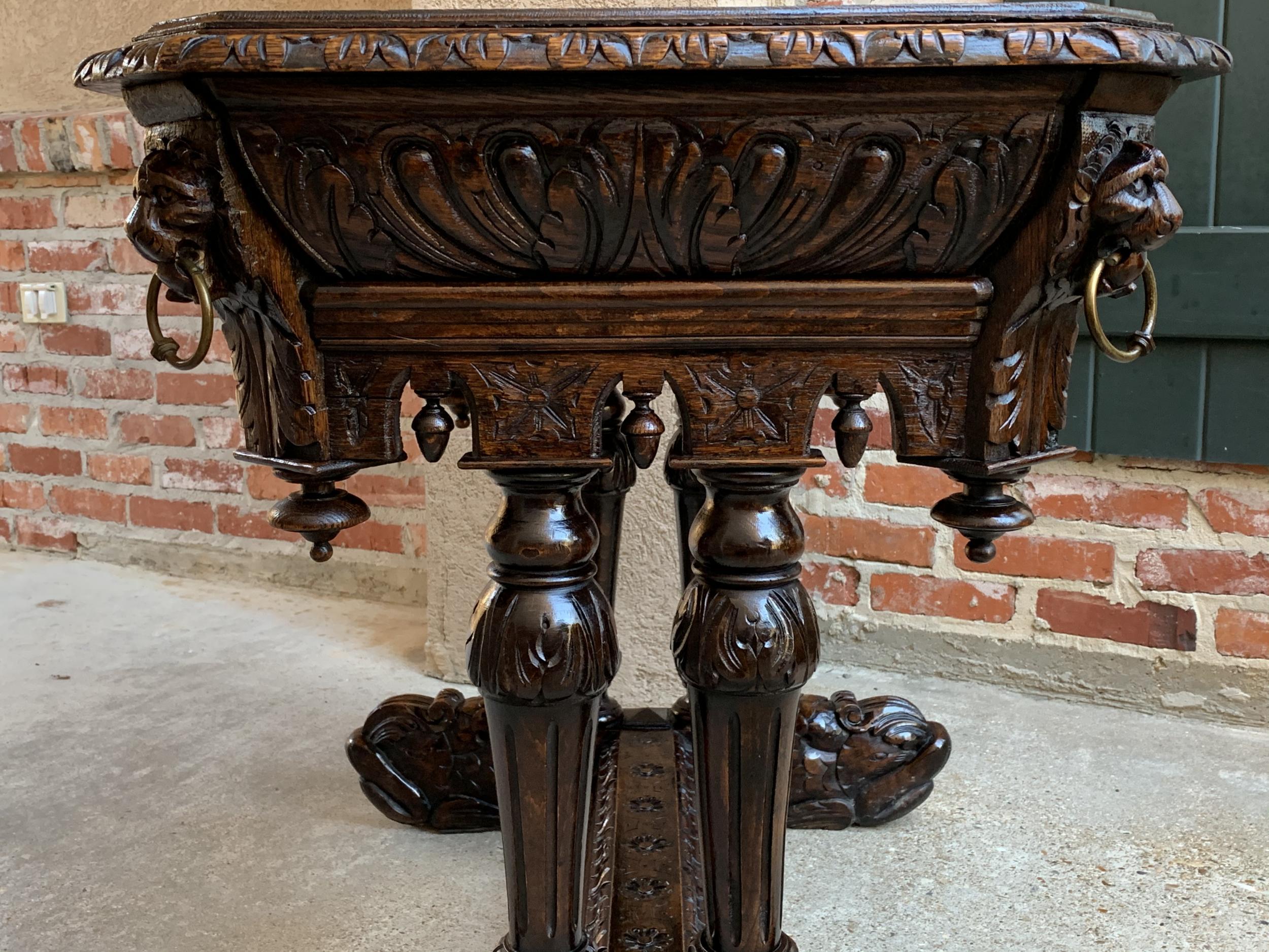 19th Century Petite French Carved Oak Dolphin Table Desk Renaissance Gothic 13