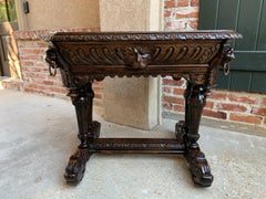 19th Century Petite French Carved Oak Dolphin Table Desk Renaissance Gothic