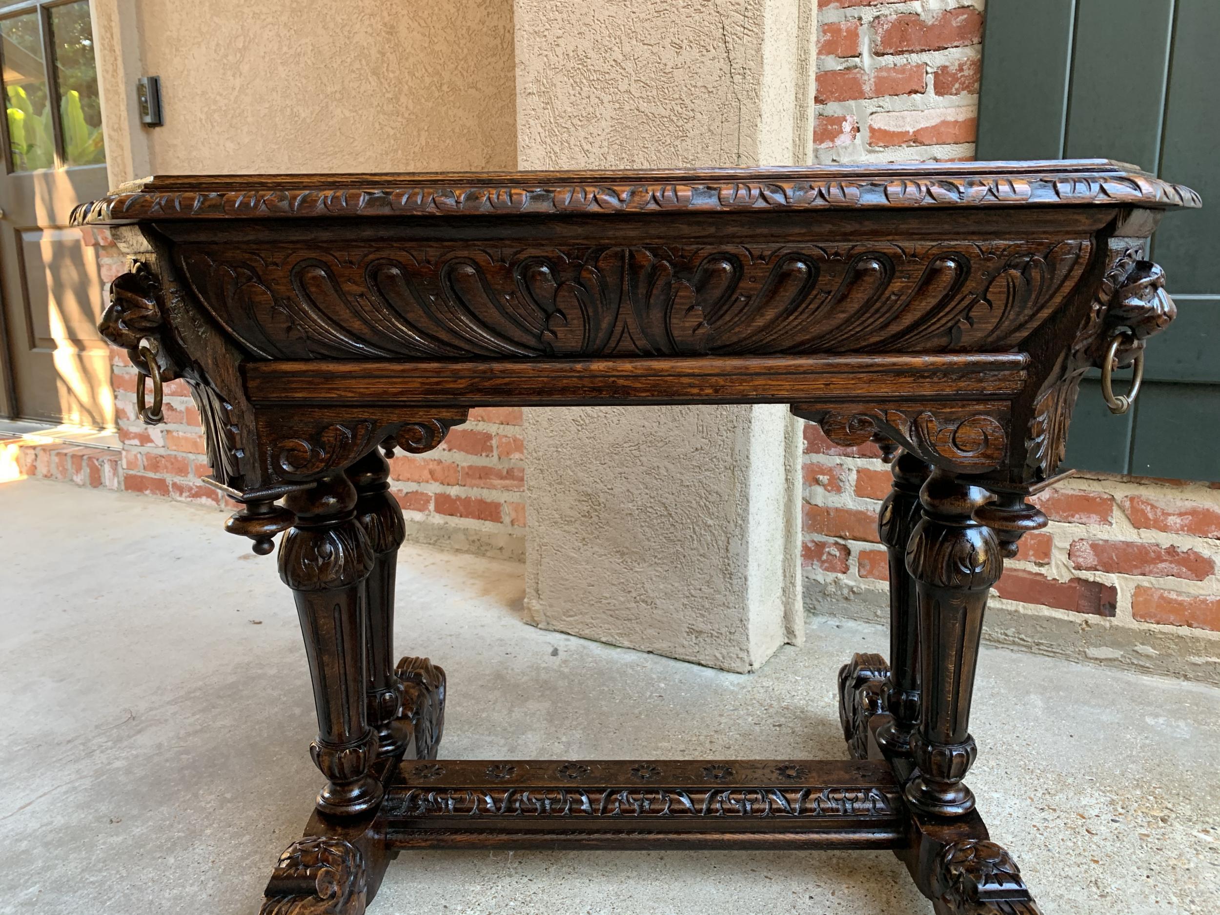 19th Century Petite French Carved Oak Dolphin Table Desk Renaissance Gothic 15