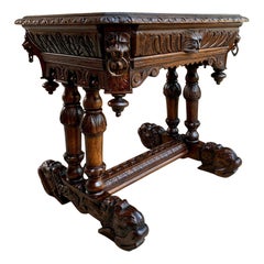 Antique 19th Century Petite French Carved Oak Dolphin Table Desk Renaissance Gothic