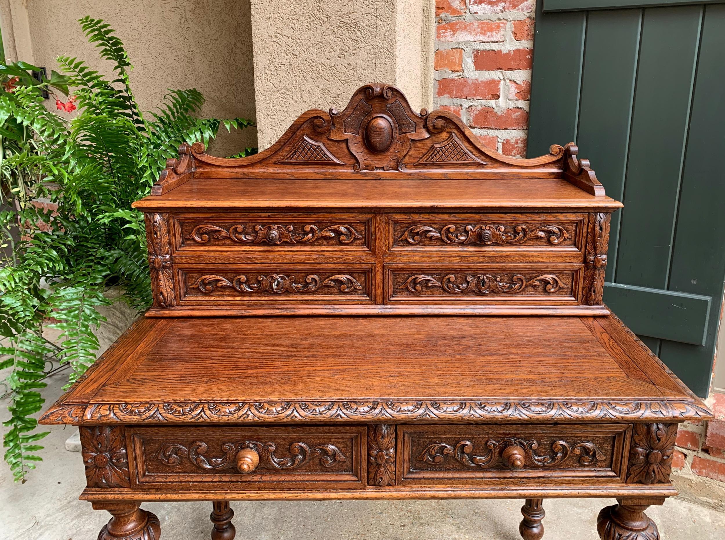 19th century Petite French Carved Oak Secretary Writing Desk Table Louis XVI  For Sale 6