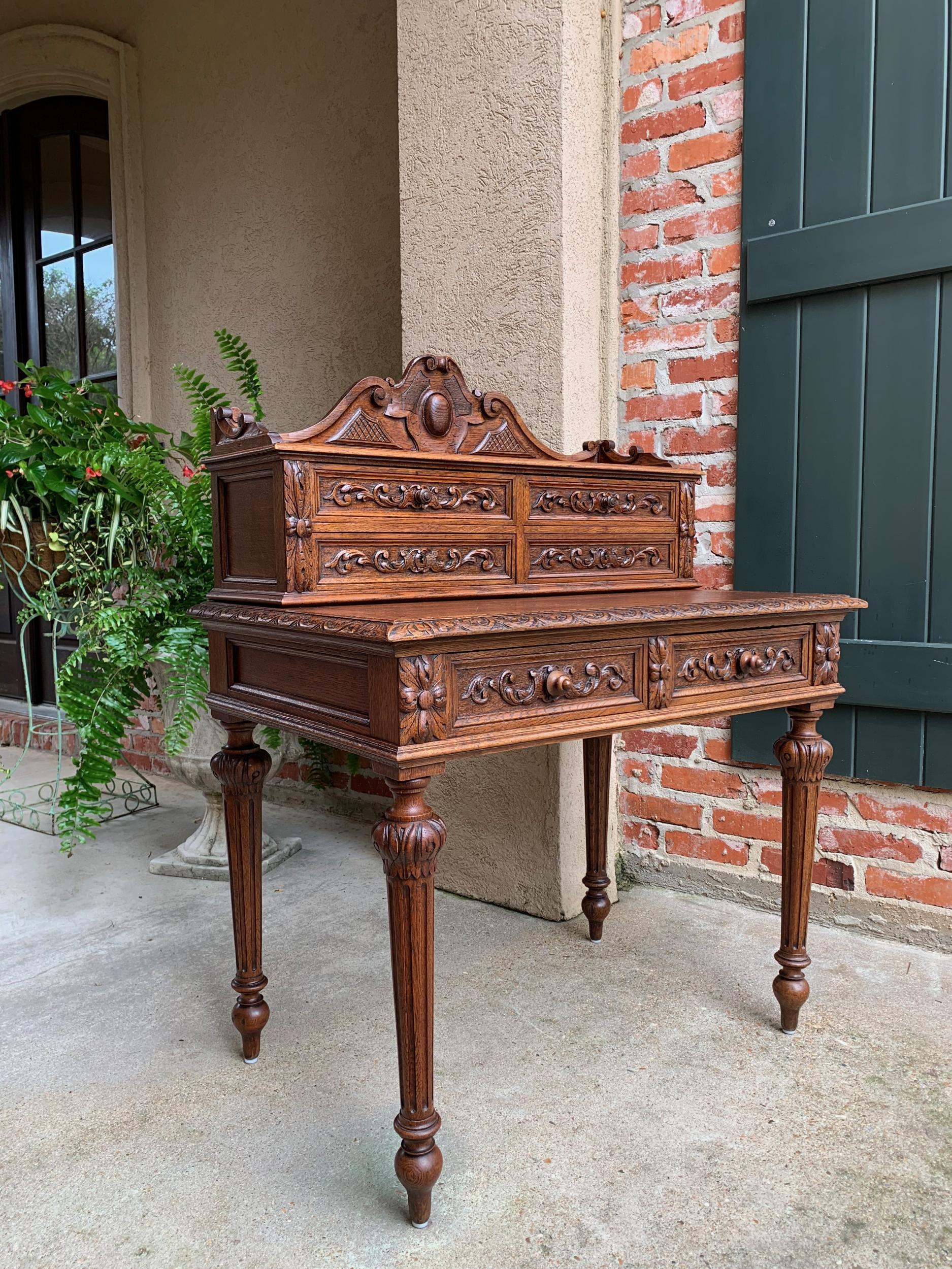19th century Petite French Carved Oak Secretary Writing Desk Table Louis XVI  For Sale 9