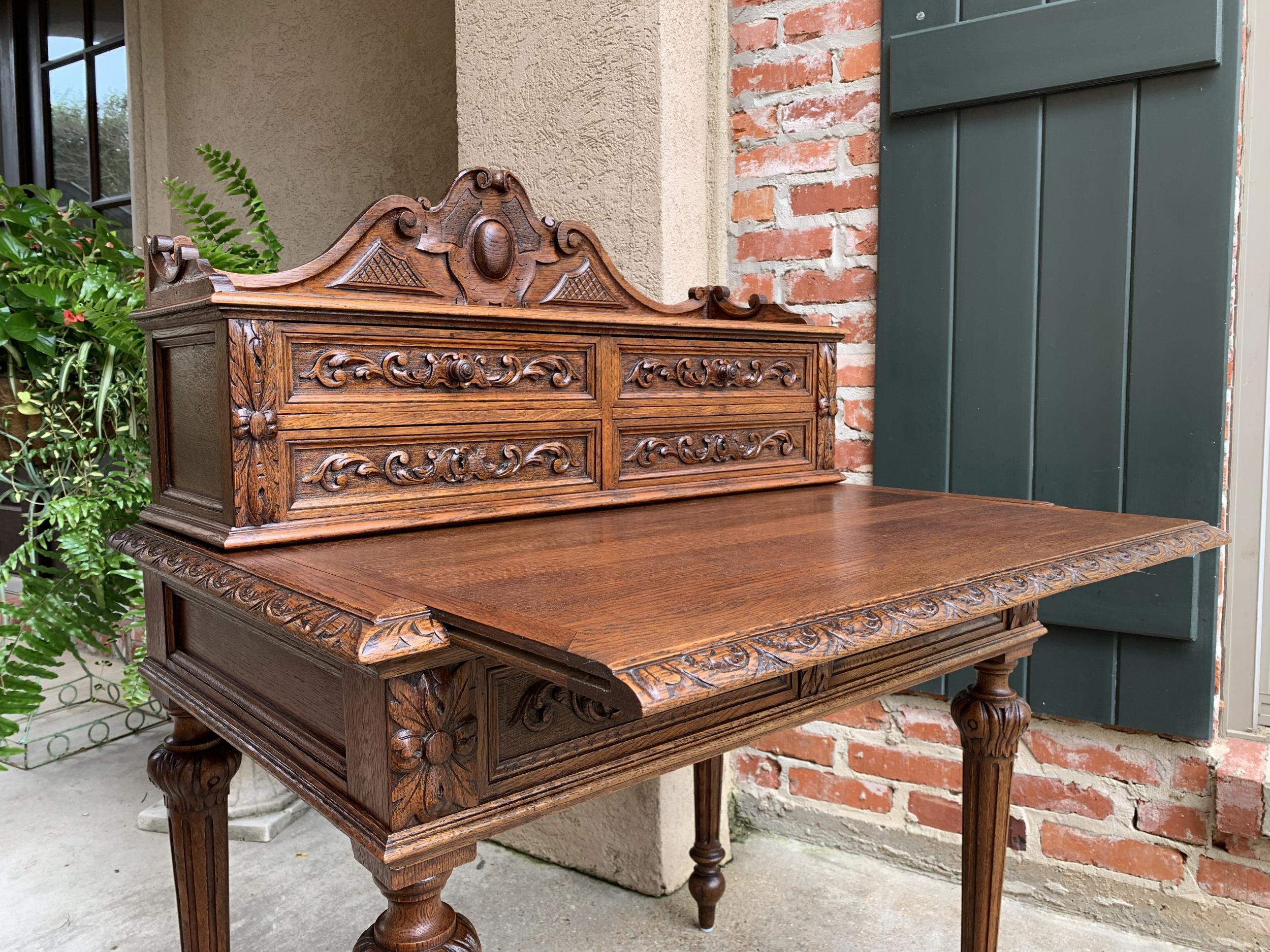 19th century Petite French Carved Oak Secretary Writing Desk Table Louis XVI  For Sale 10