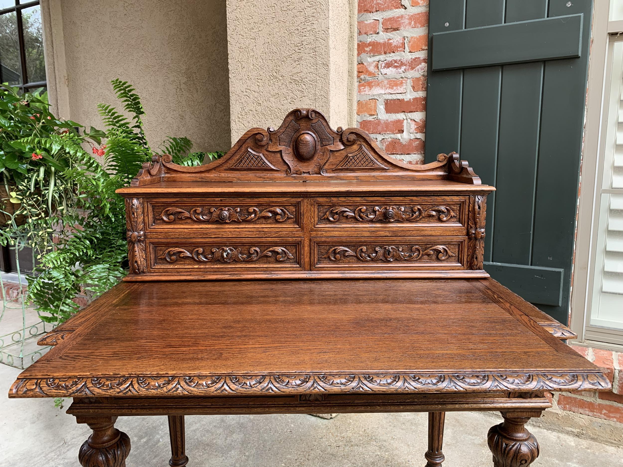 Antique Petite French Carved Oak Secretary Writing Desk Table Louis XVI c1890 For Sale 11
