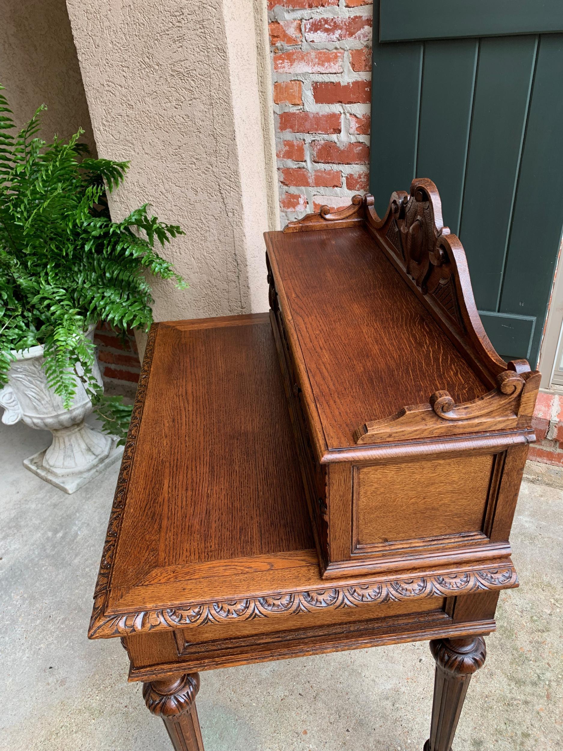 19th century Petite French Carved Oak Secretary Writing Desk Table Louis XVI  For Sale 15