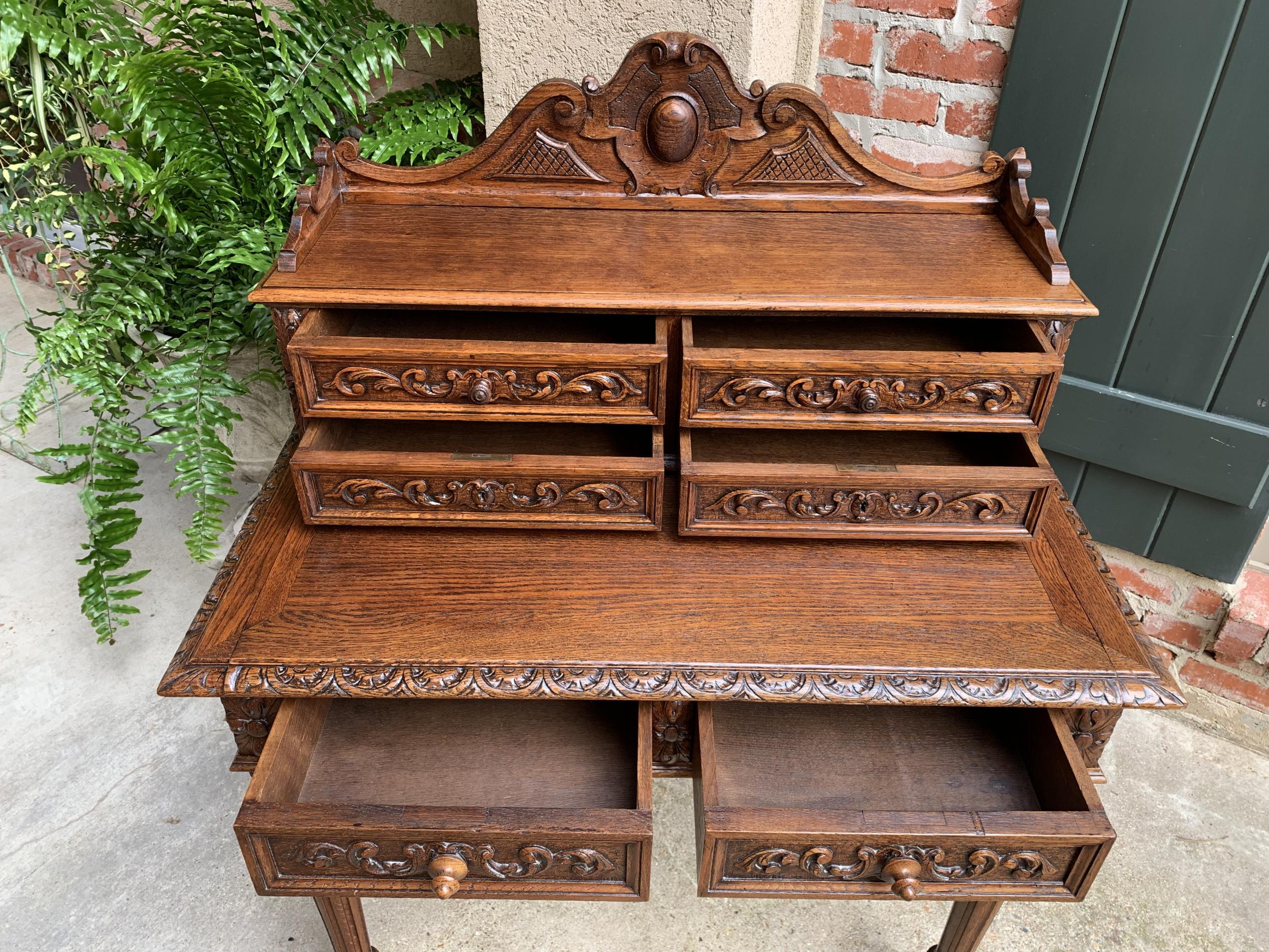 19th century Petite French Carved Oak Secretary Writing Desk Table Louis XVI  For Sale 16