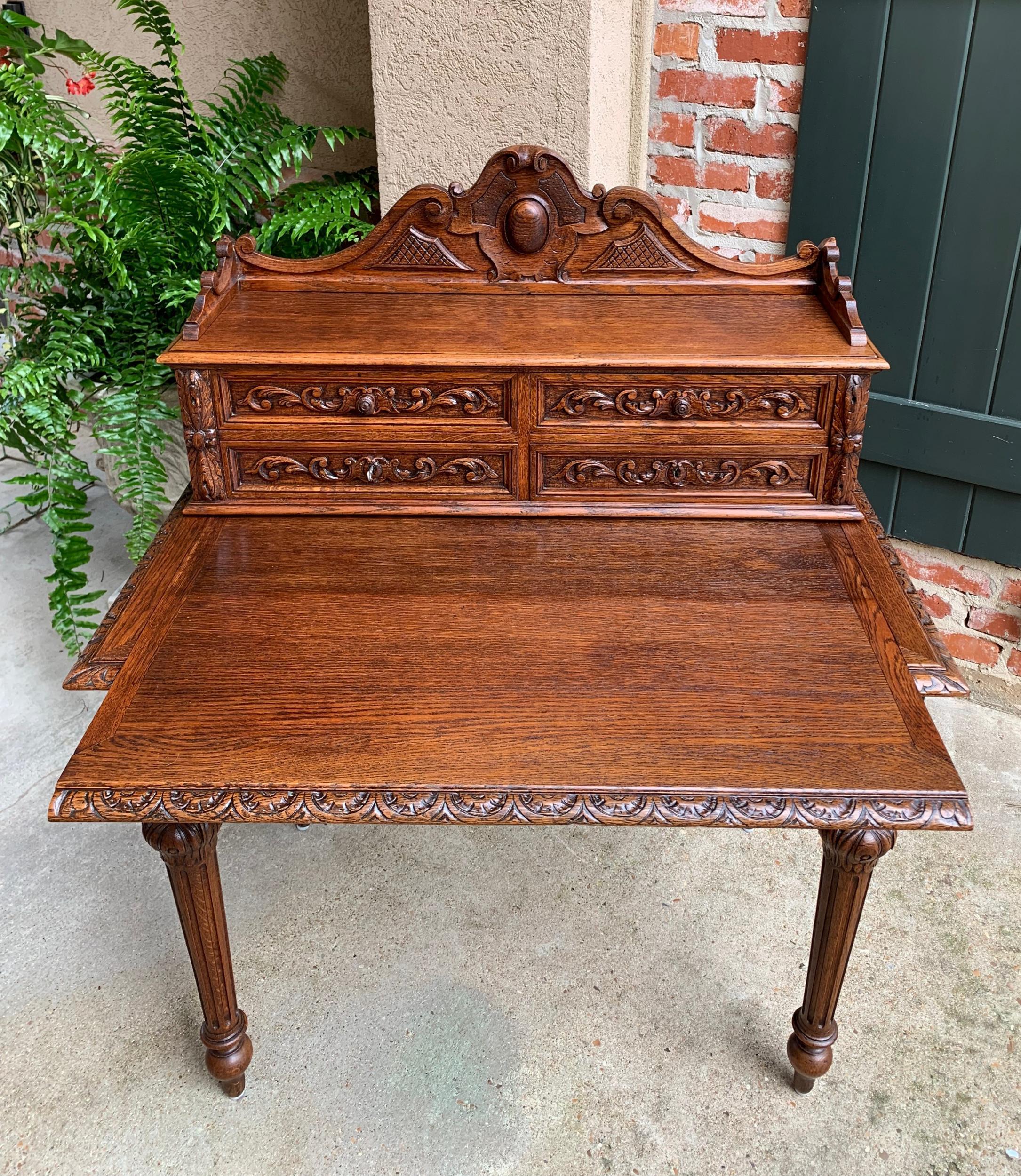 19th century Petite French Carved Oak Secretary Writing Desk Table Louis XVI  For Sale 1