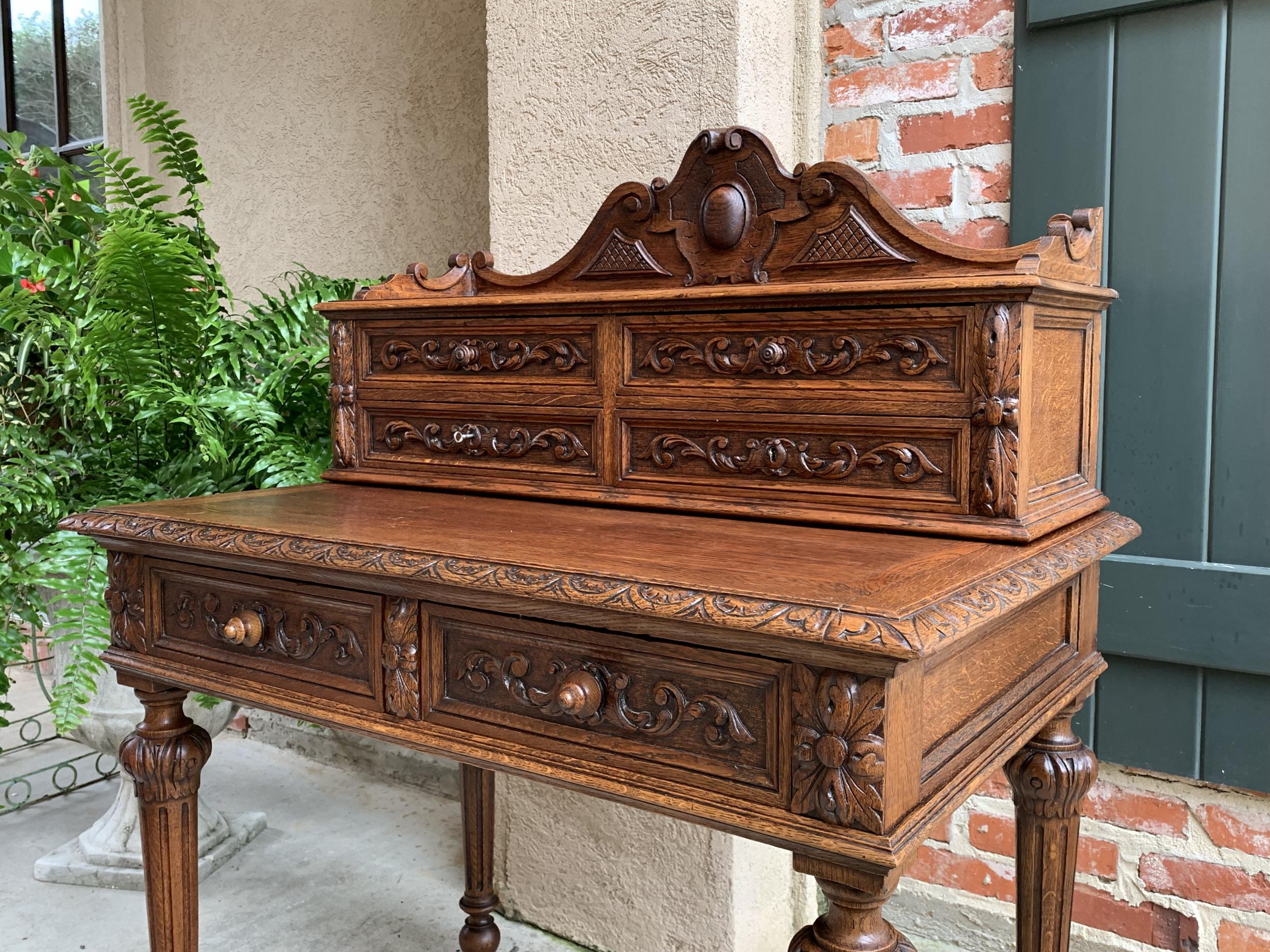 19th century Petite French Carved Oak Secretary Writing Desk Table Louis XVI  For Sale 3