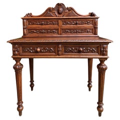 19th century Petite French Carved Oak Secretary Writing Desk Table Louis XVI 