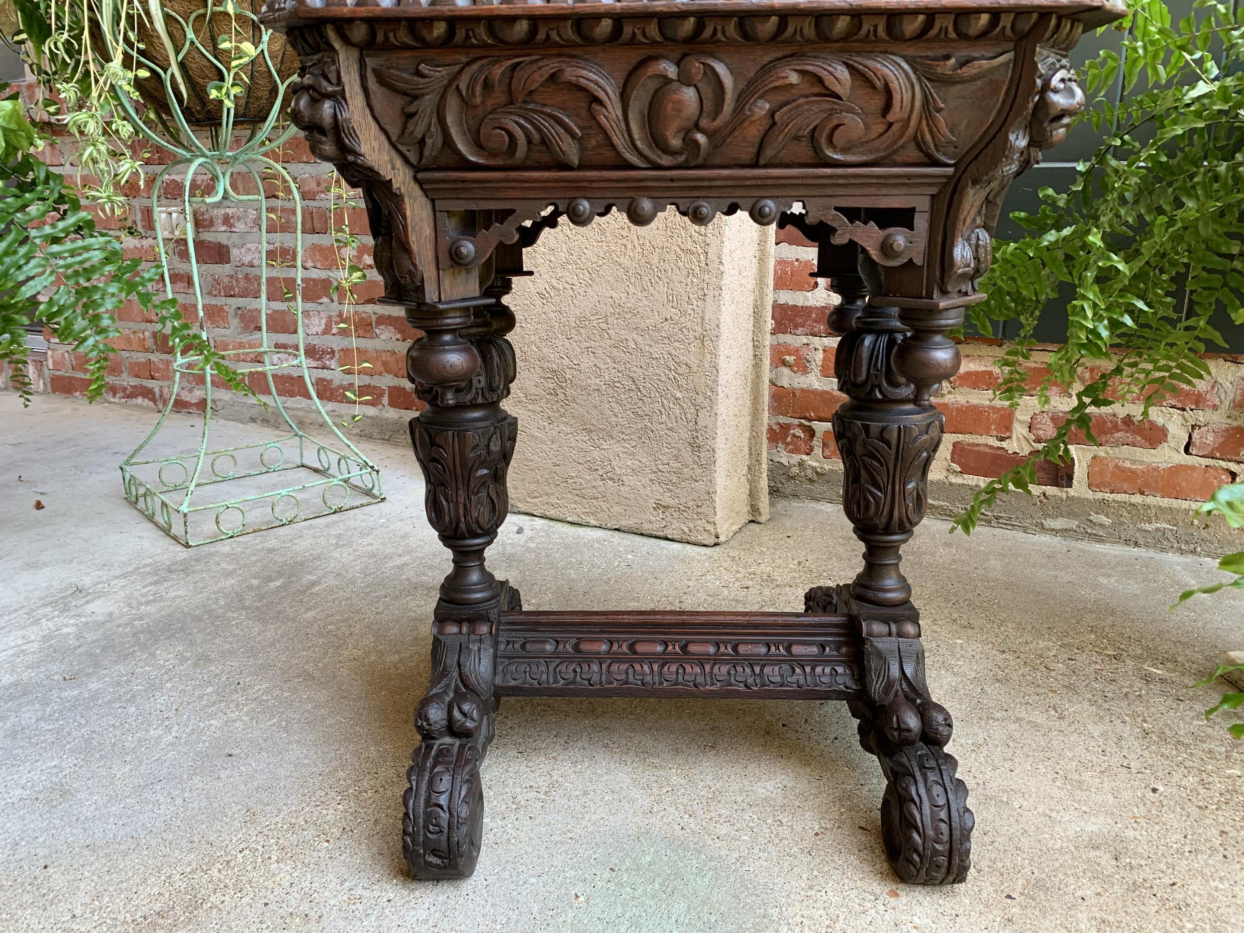 19th Century Petite French Carved Oak Sofa Side Table Renaissance Black Forest 6
