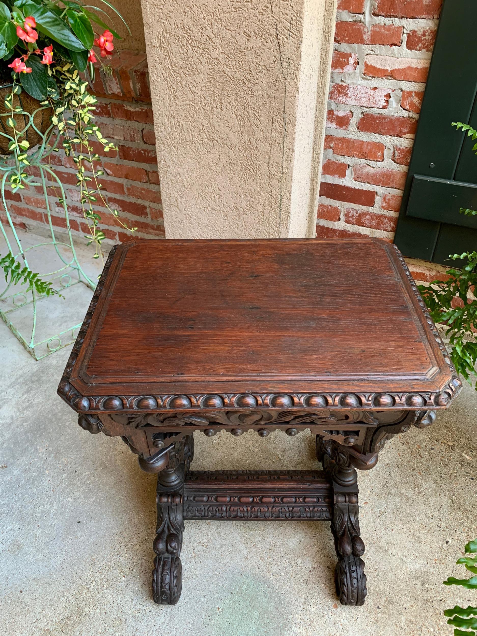 19th Century Petite French Carved Oak Sofa Side Table Renaissance Black Forest 7