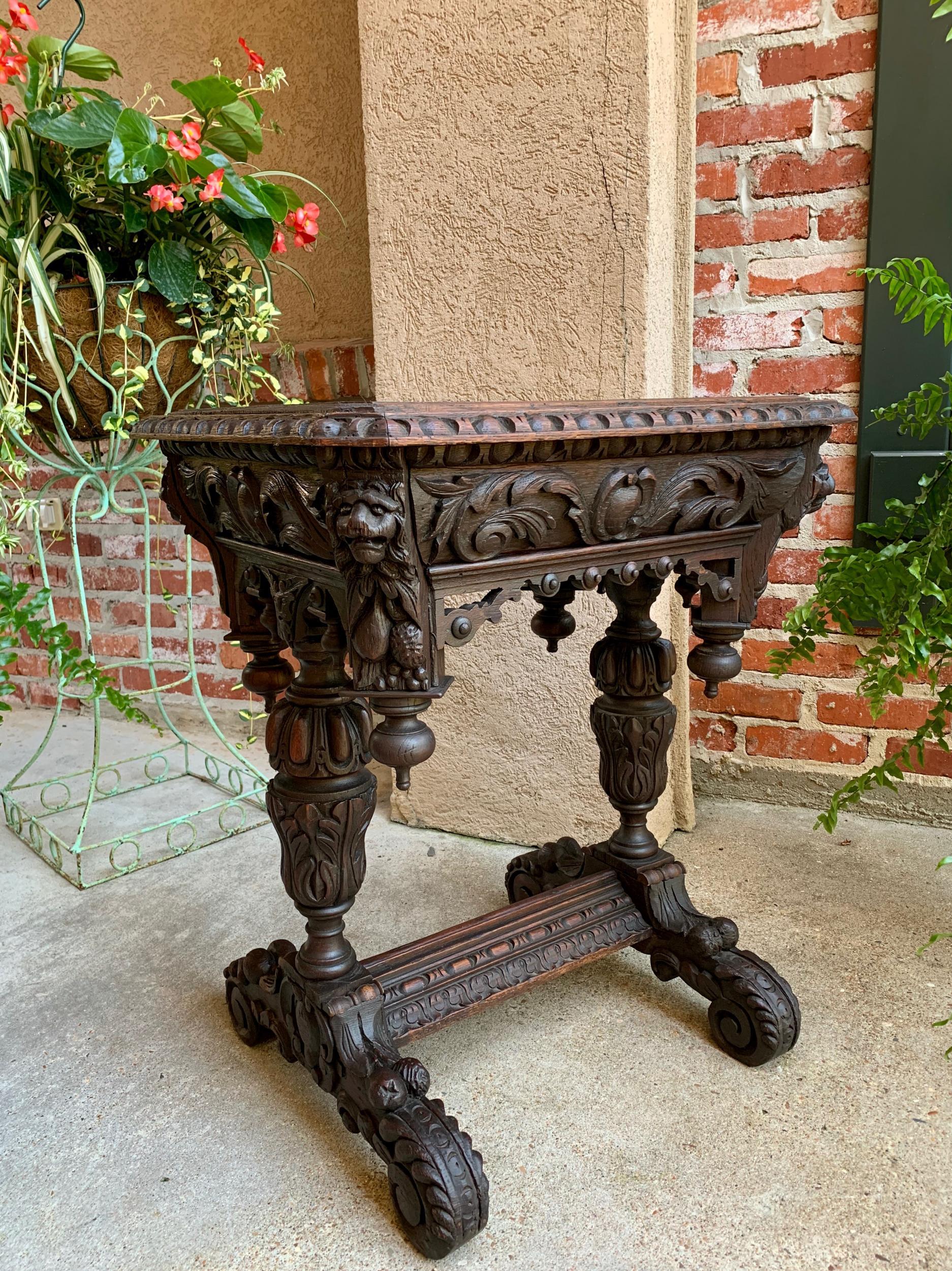 19th Century Petite French Carved Oak Sofa Side Table Renaissance Black Forest 9