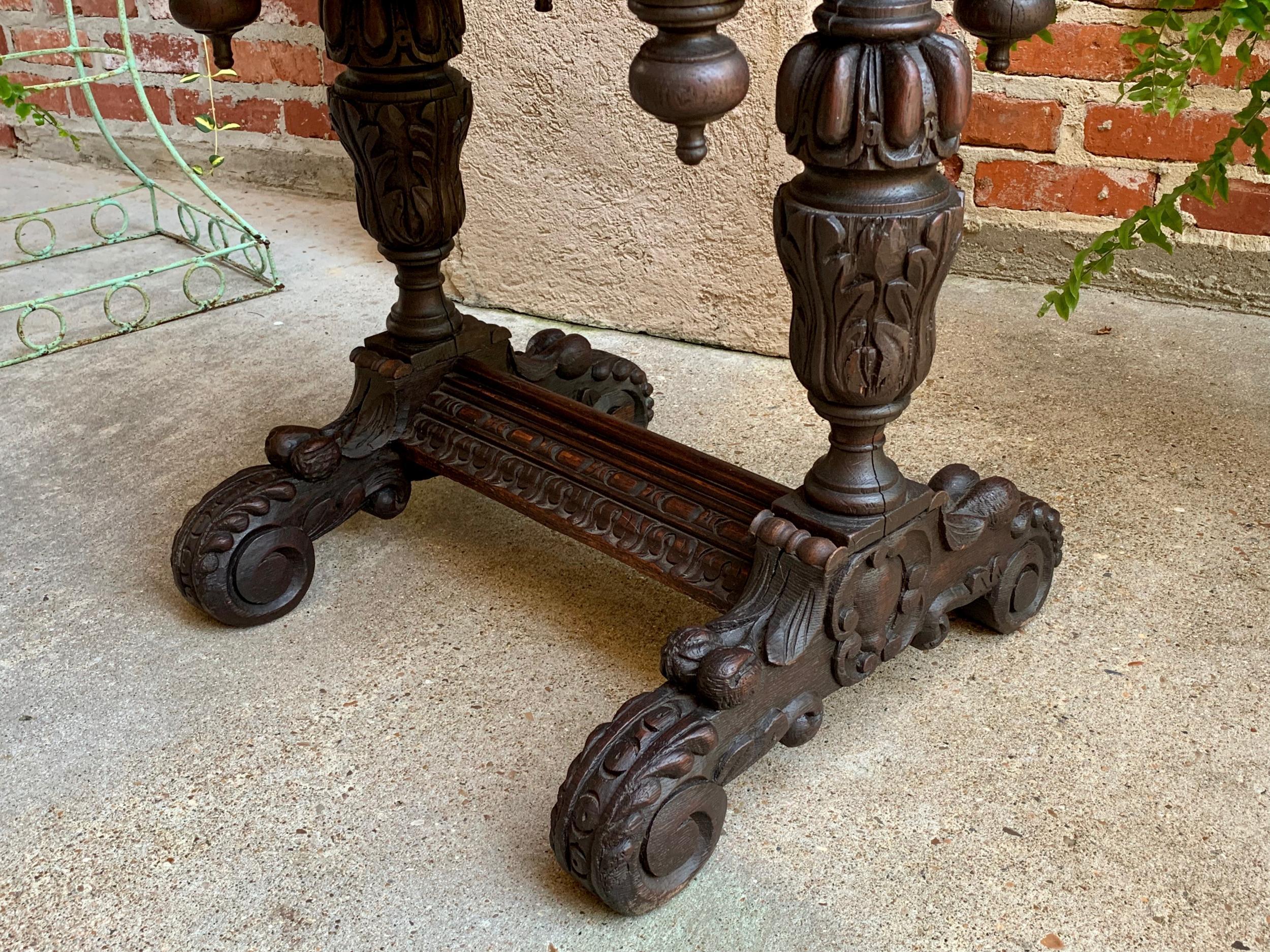 19th Century Petite French Carved Oak Sofa Side Table Renaissance Black Forest 13