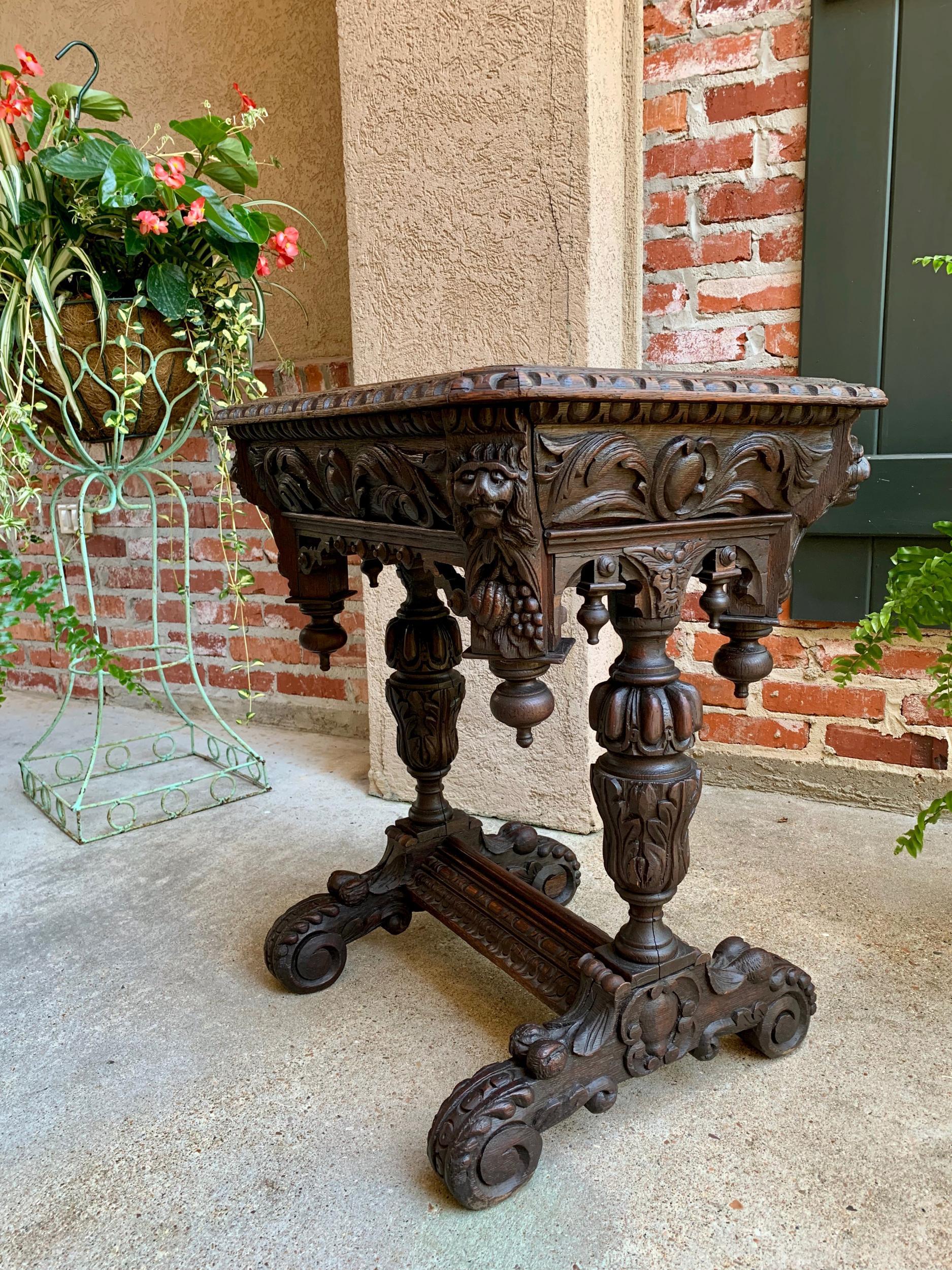 Hand-Carved 19th Century Petite French Carved Oak Sofa Side Table Renaissance Black Forest