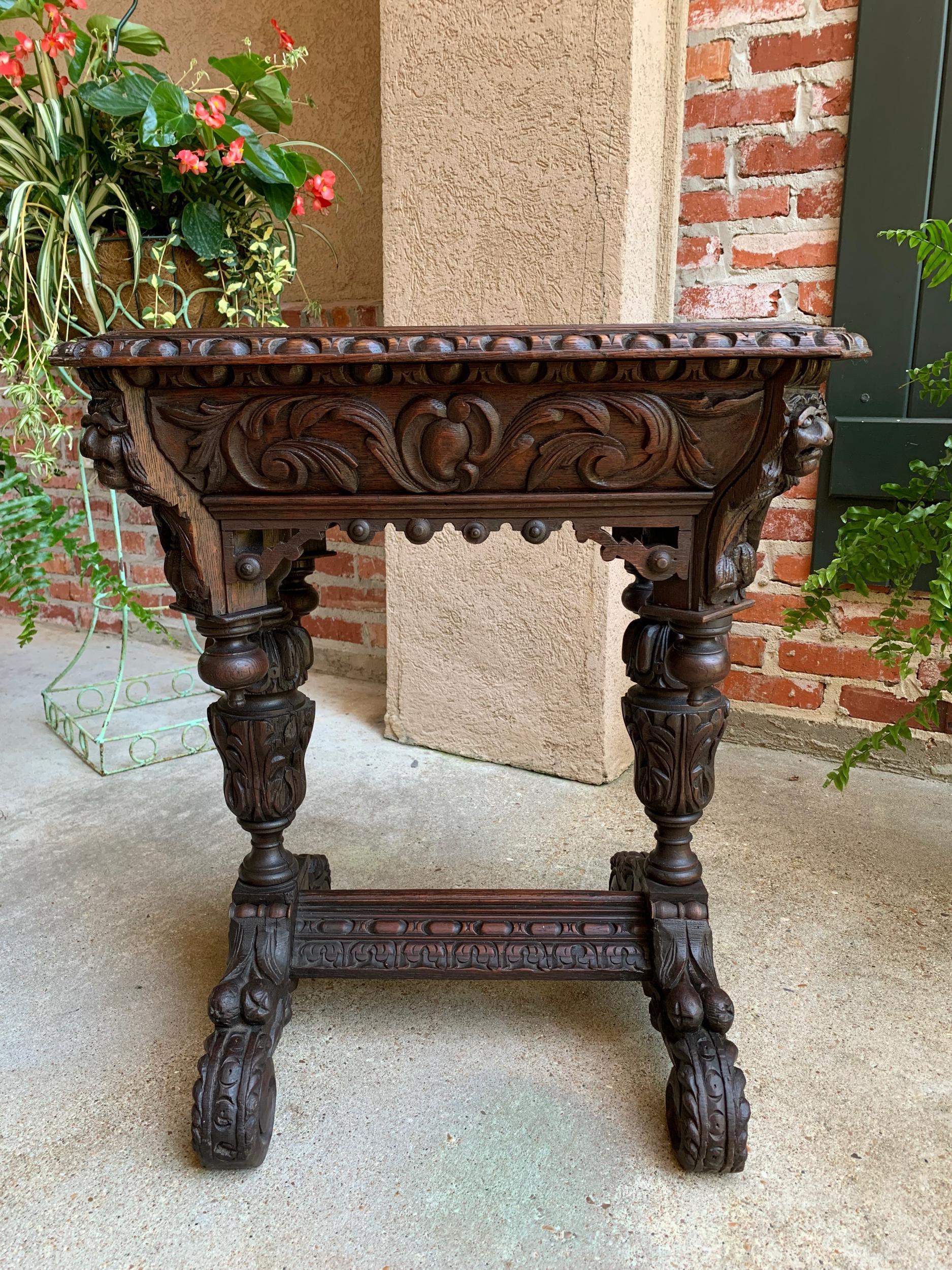 19th Century Petite French Carved Oak Sofa Side Table Renaissance Black Forest 1