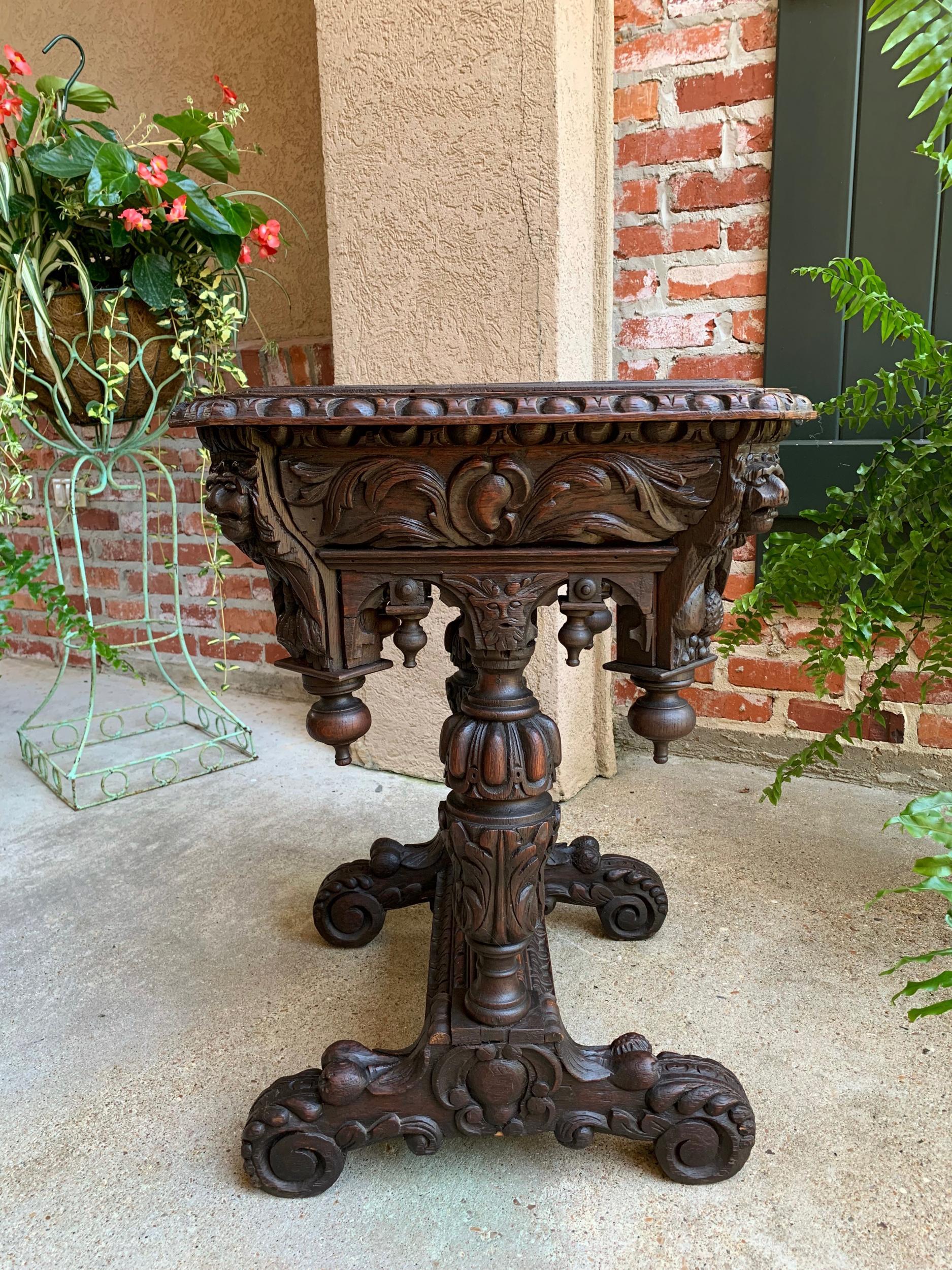 19th Century Petite French Carved Oak Sofa Side Table Renaissance Black Forest 3