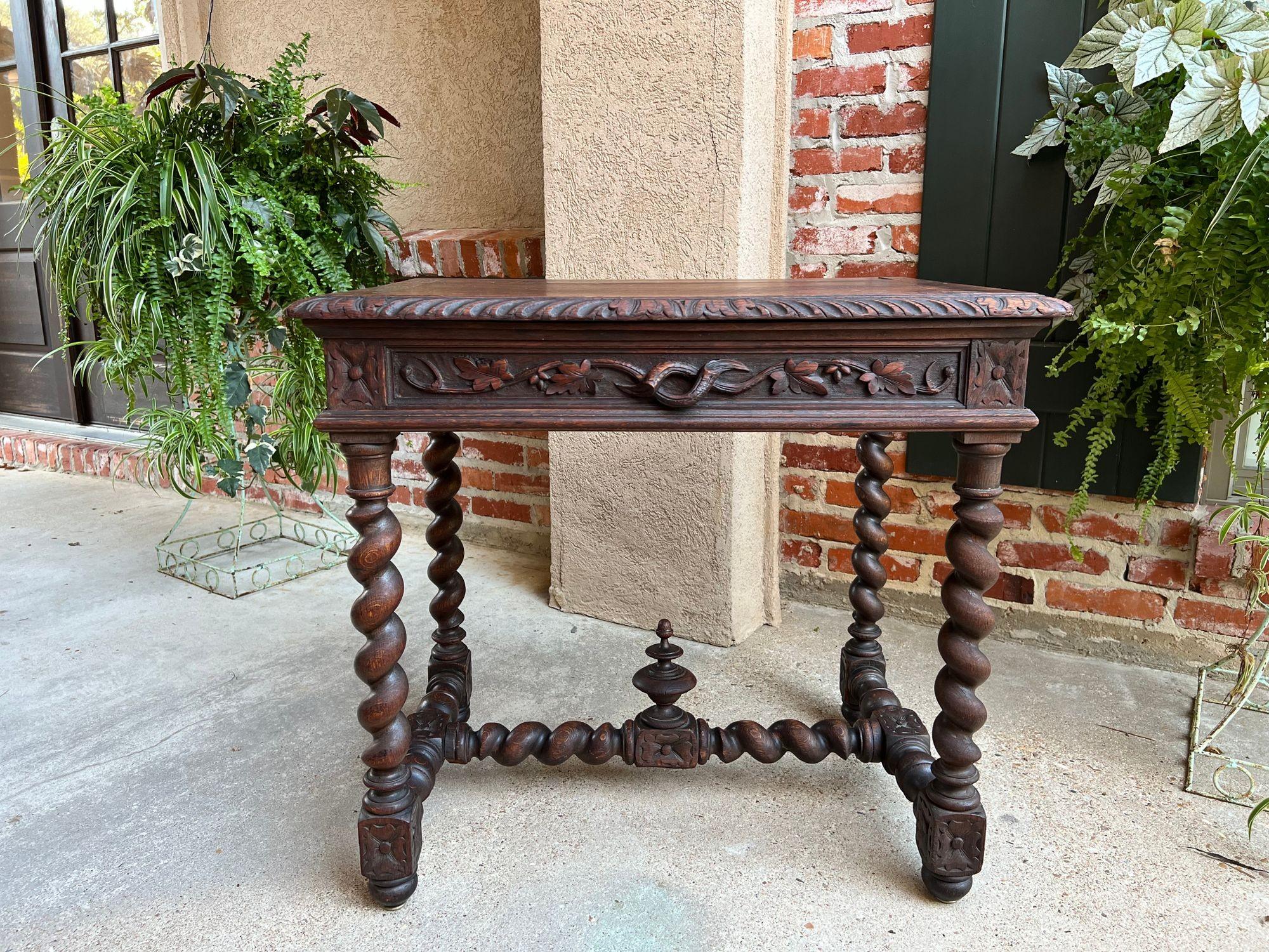19th Century Petite French Carved Oak Sofa Table Desk Barley Twist Louis XIII 5