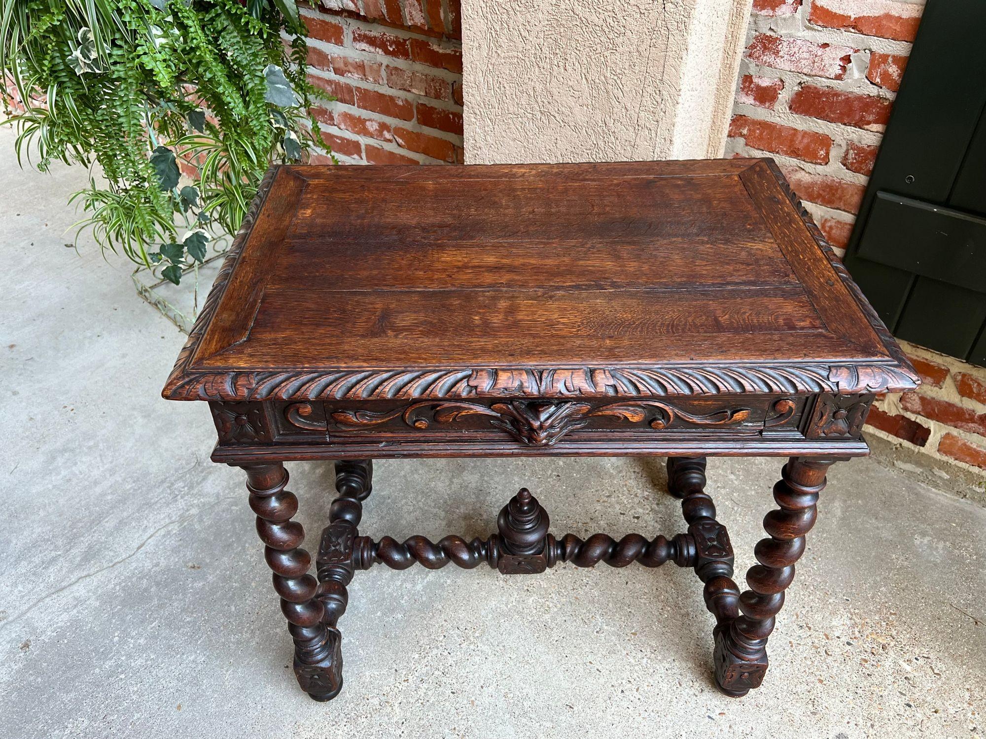 19th Century Petite French Carved Oak Sofa Table Desk Barley Twist Louis XIII 6