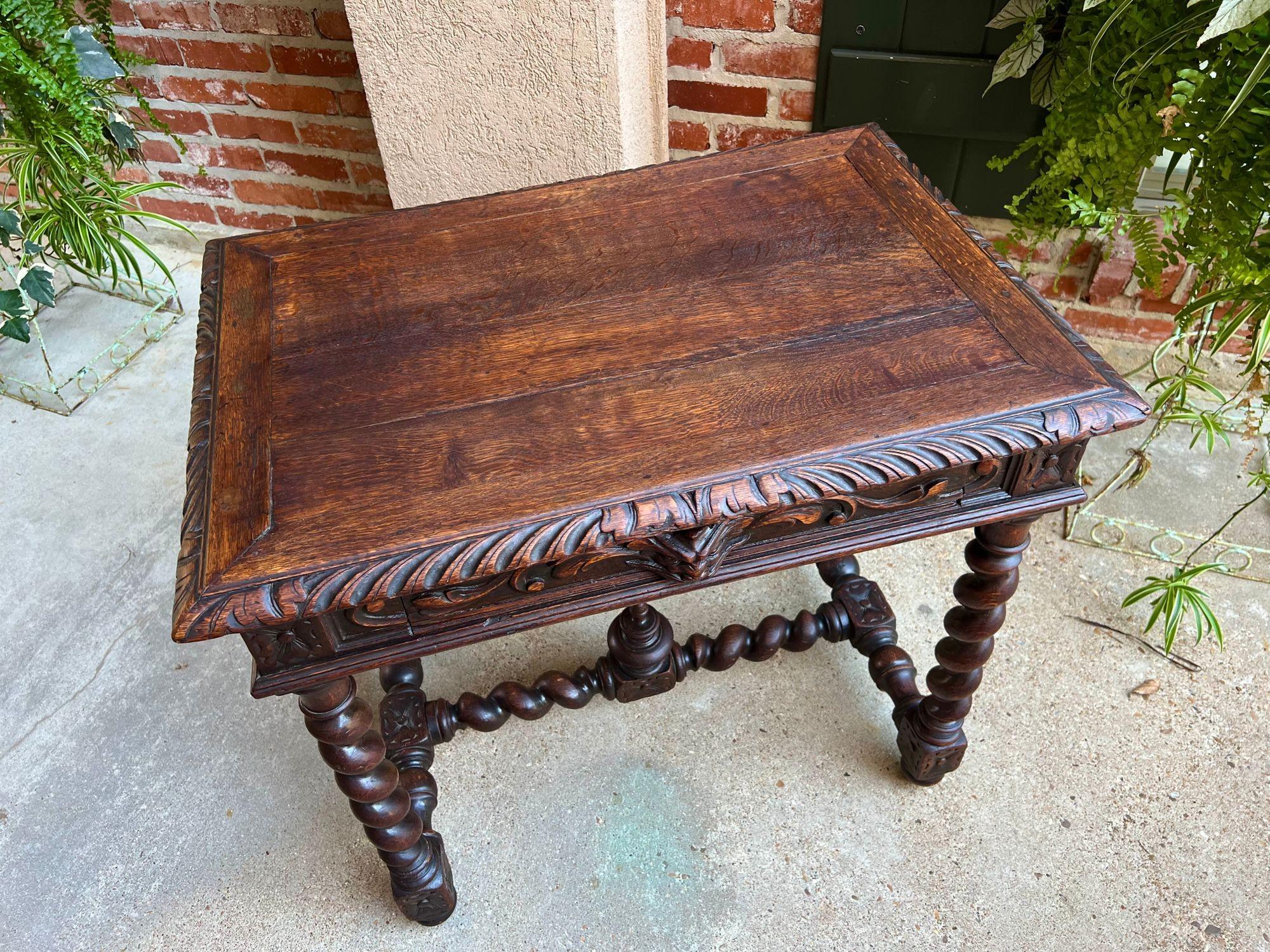 19th Century Petite French Carved Oak Sofa Table Desk Barley Twist Louis XIII 7