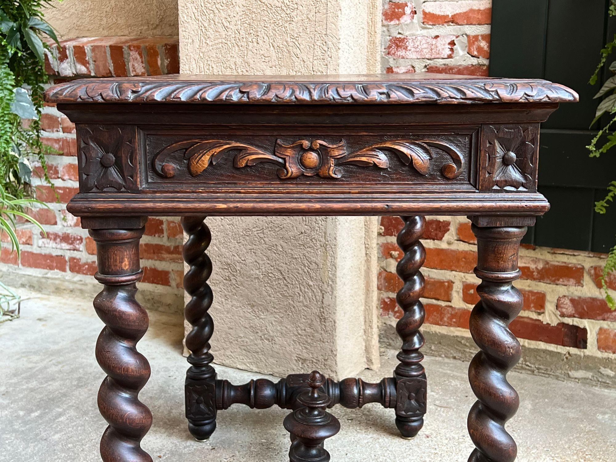 19th Century Petite French Carved Oak Sofa Table Desk Barley Twist Louis XIII 8